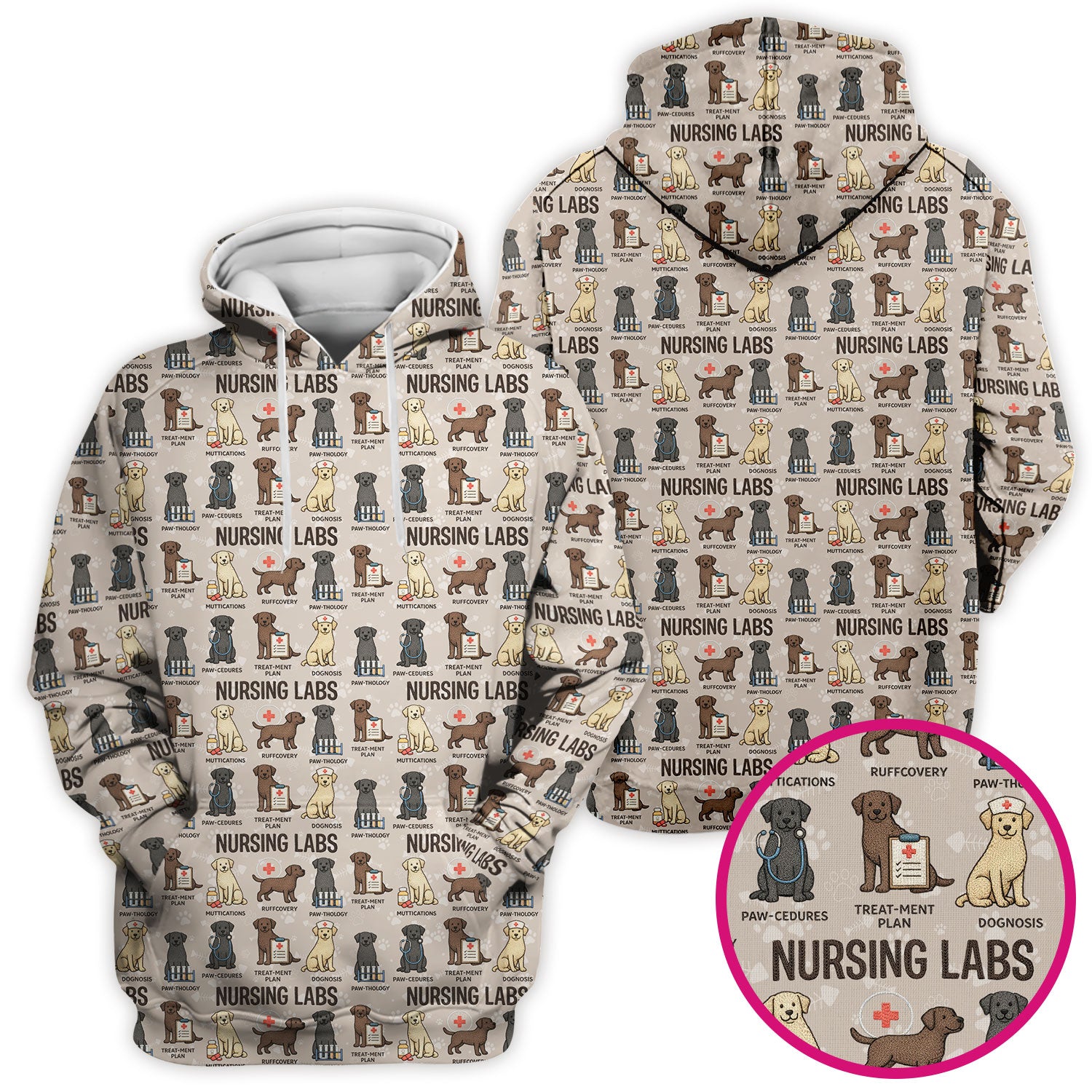 Playful Nursing Labs Dog Pattern Scrub Top, Comfortable Scrubs for Nurses