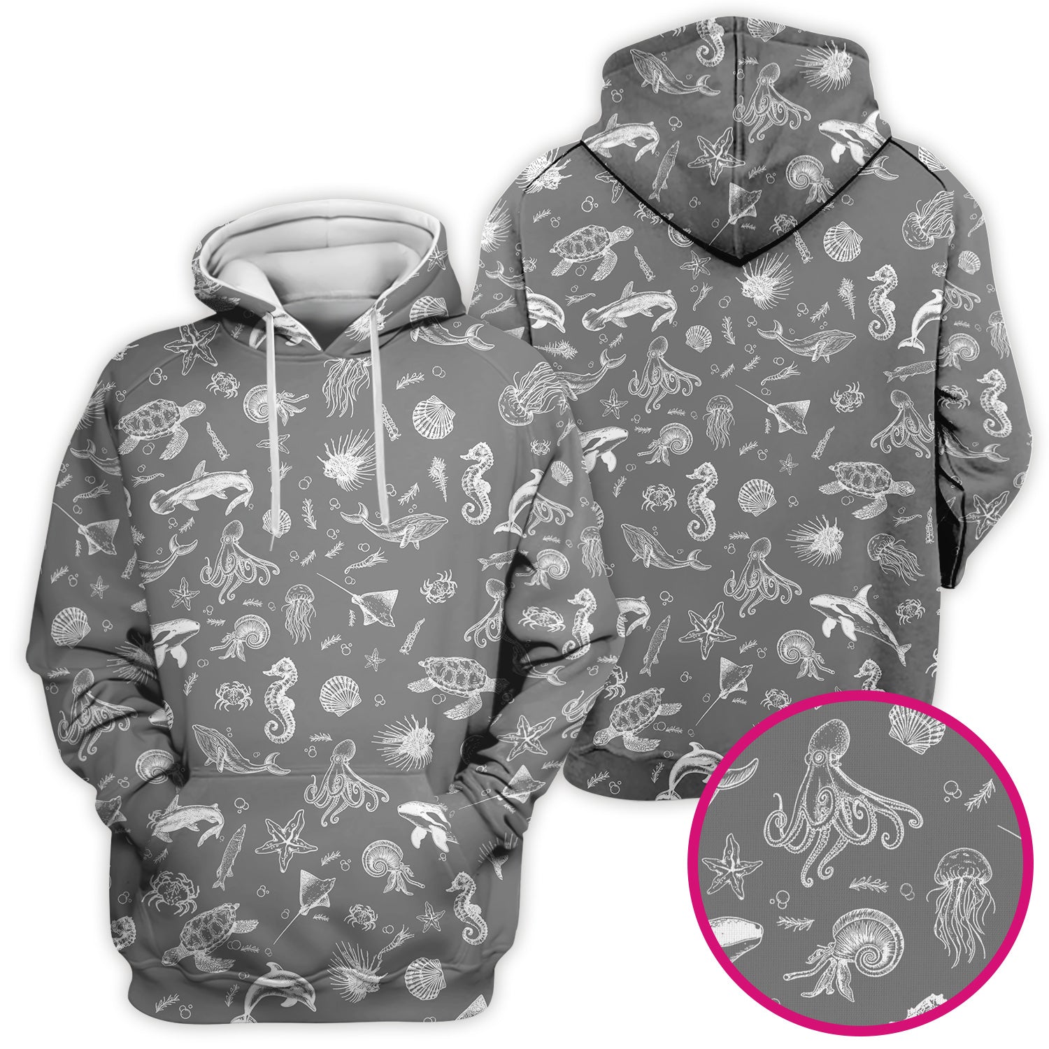 Marine Sea Life Pattern Scrub Top, Breathable Fabrics Nursing Uniform