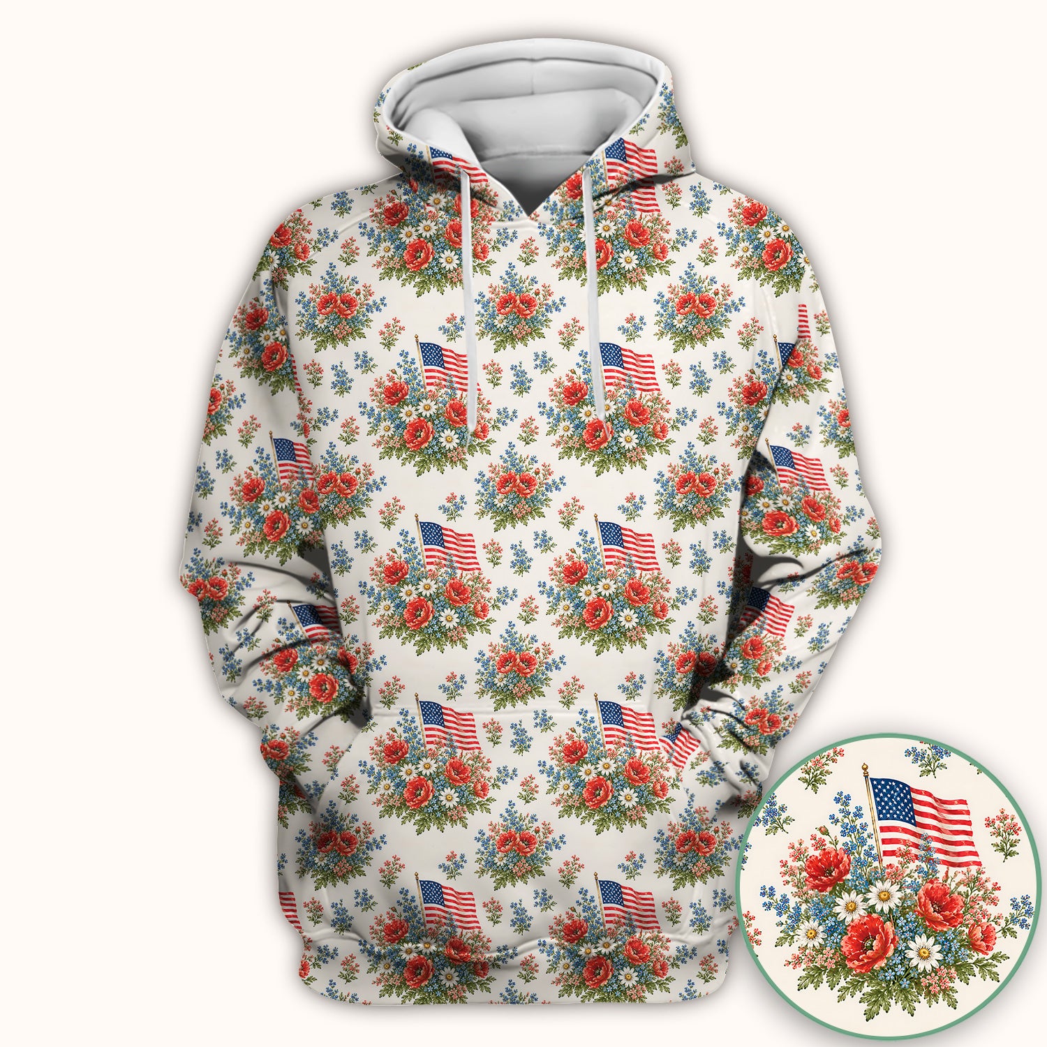 Patriotic Floral With USA Flag Pattern Scrub Top, Comfortable Scrubs for Nurses