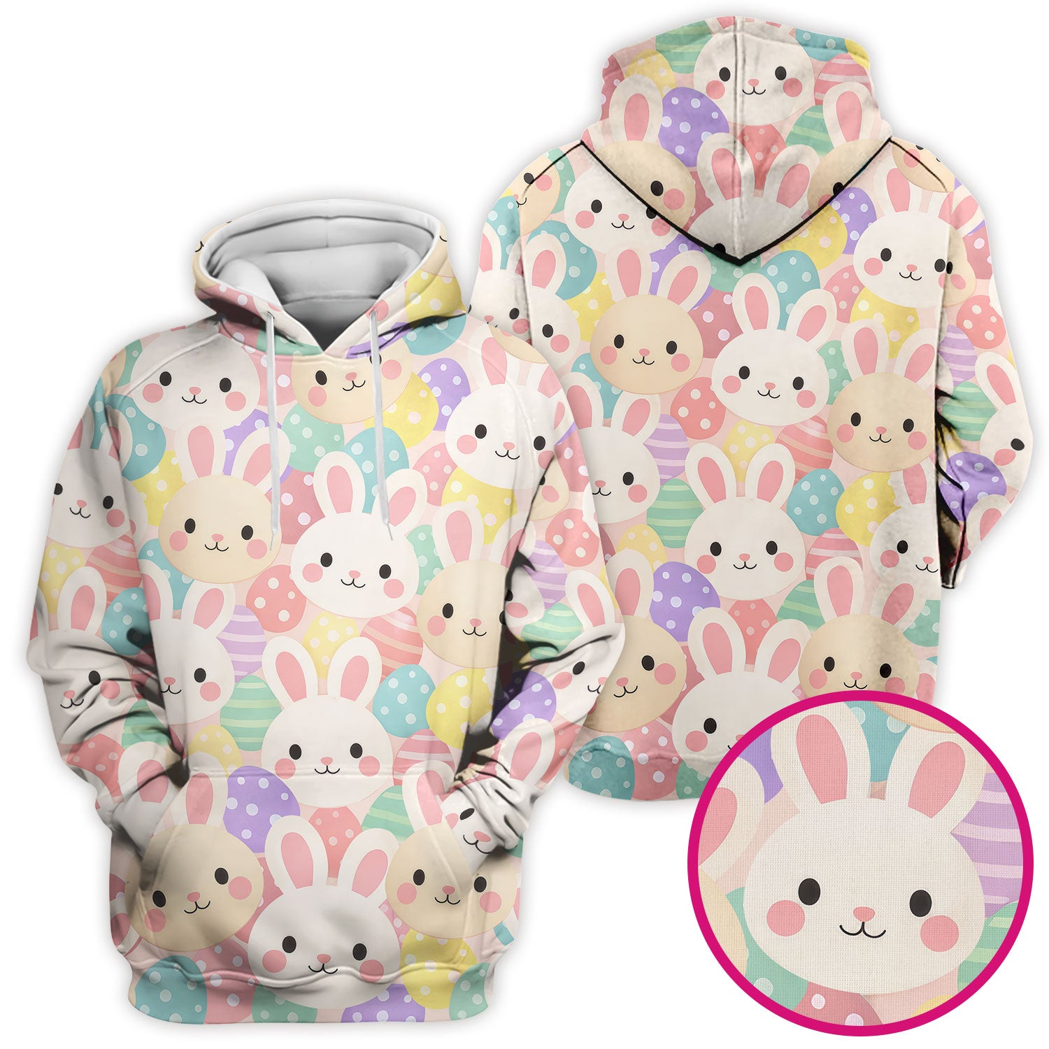Pastel Bunny Faces Easter Eggs Pattern Scrubs Top, Comfortable Scrubs for Nurses