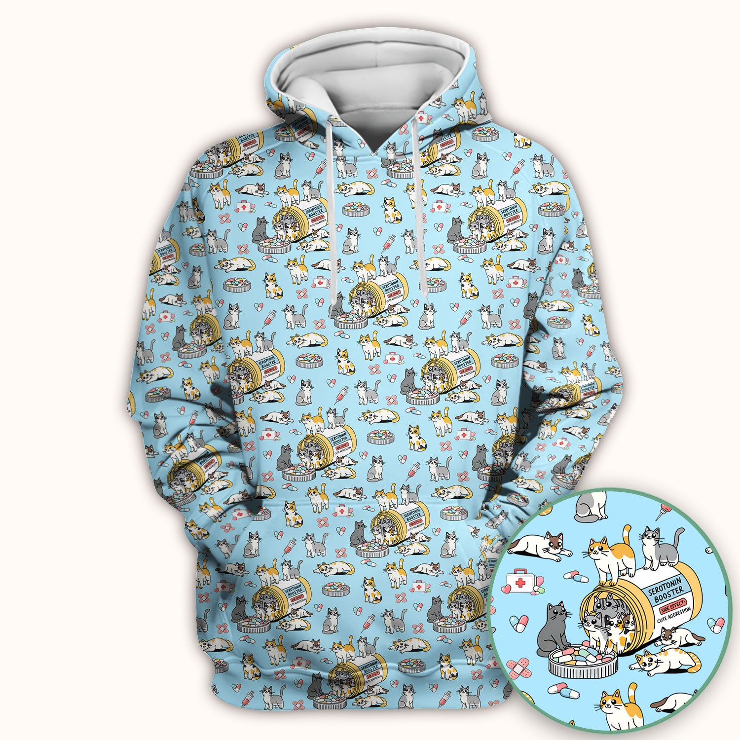 Cute Cat Serotonin Booster Pattern Scrub Top, Comfortable Scrubs for Nurses