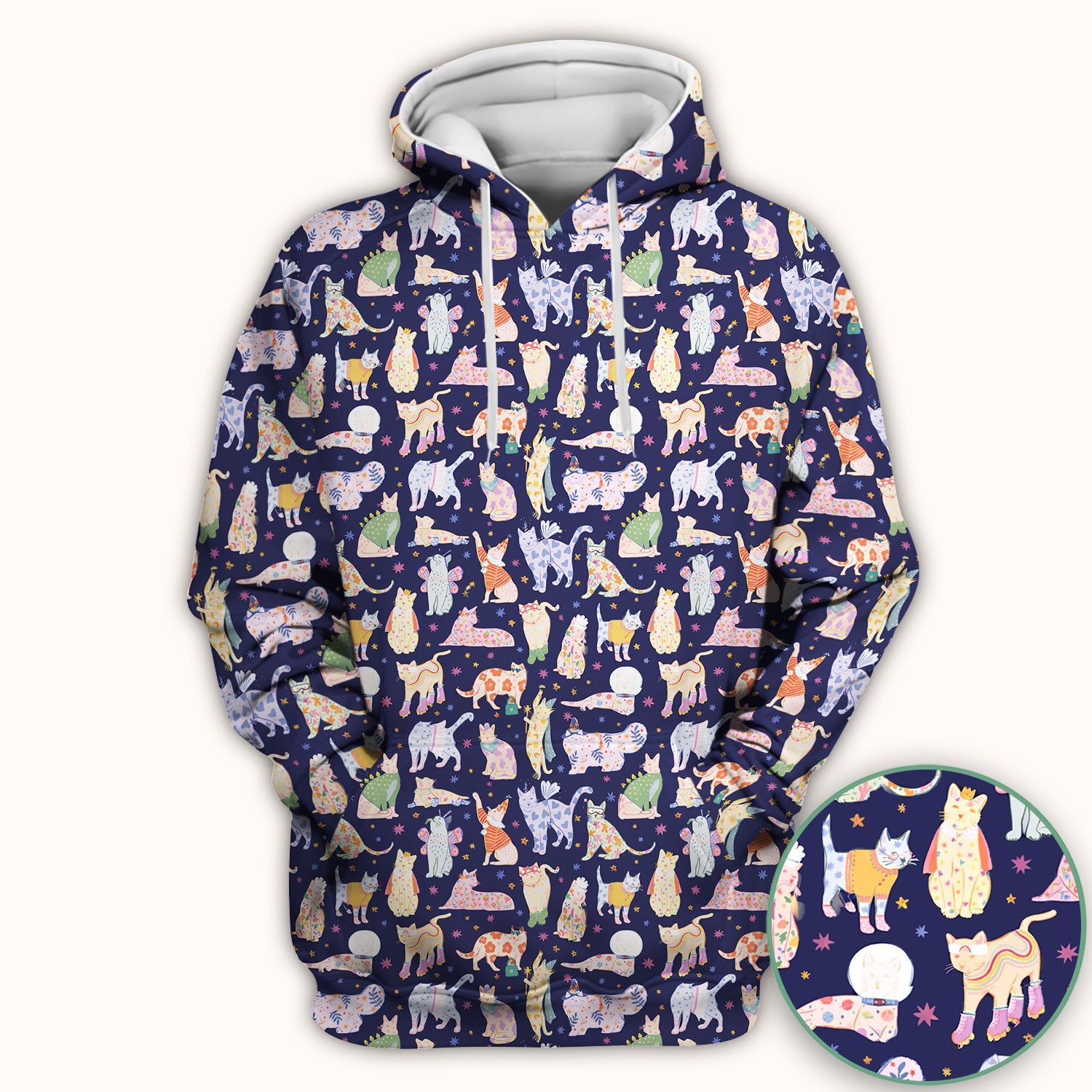 Cute Colorful Cats Pattern Scrub Top, Comfortable Scrubs for Nurses
