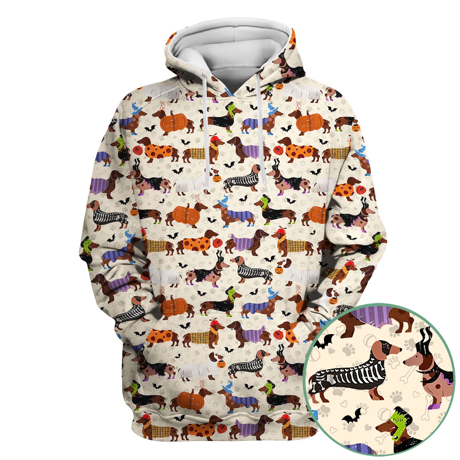 Halloween Dachshund Scrub Top for Women - Funny Pumpkin Skeleton Nursing Uniform RN LPN CNA Gift - Cute Sausage Dog Print Medical Shirt