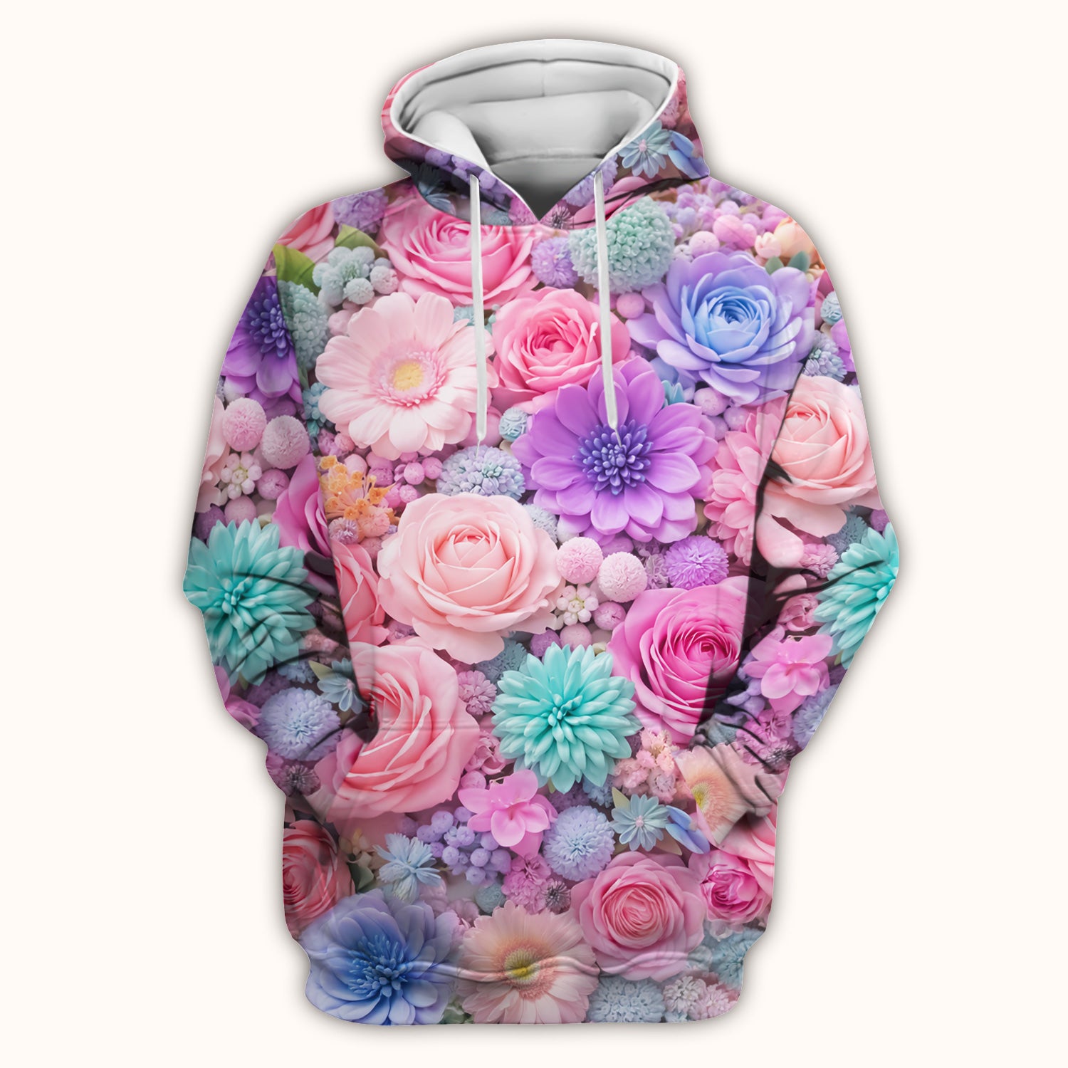 Pastel Floral Dream Scrub Top, Soft Pink Rose & Candy Color Bloom Nursing Uniform