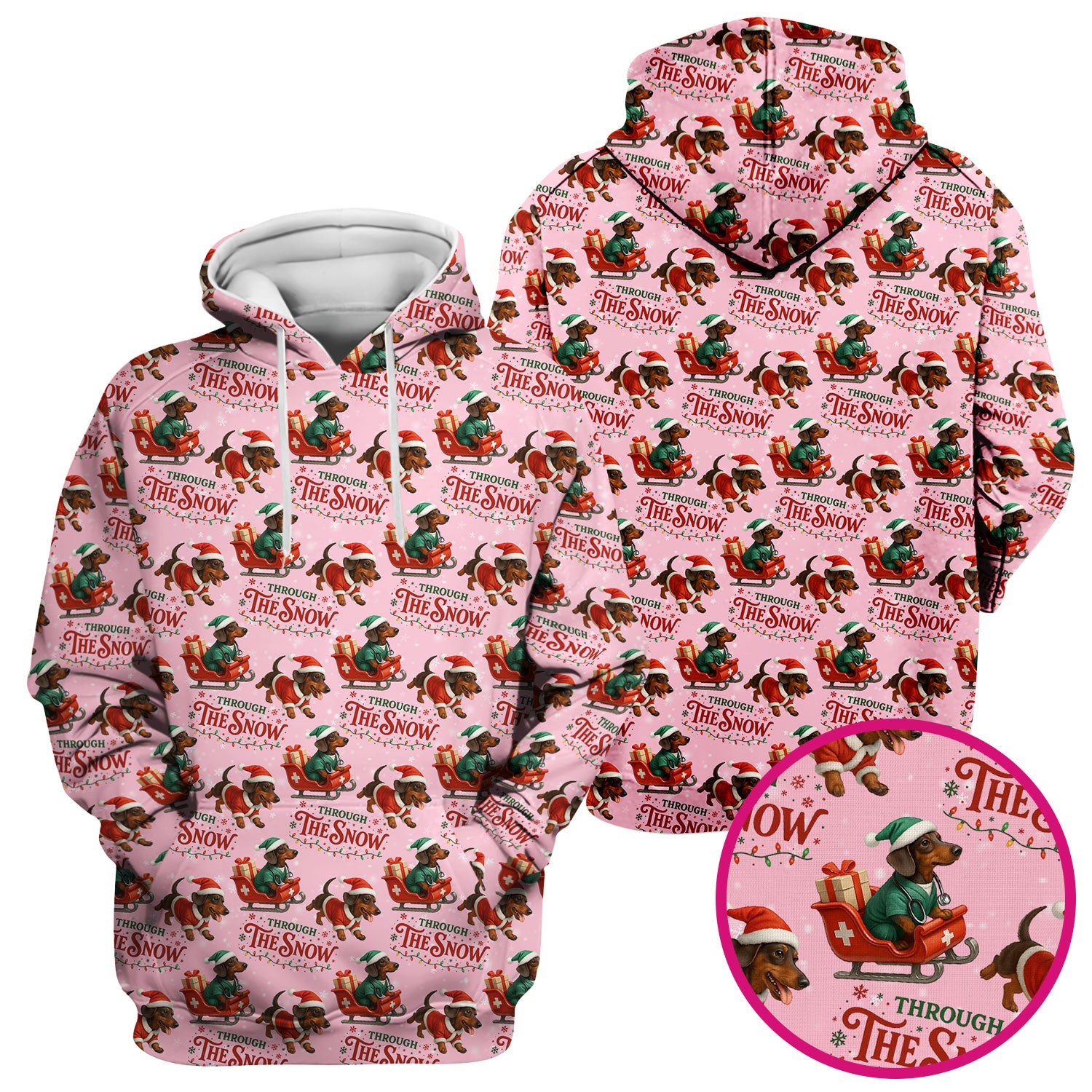 Dachshund Christmas Scrub Top, Cute Dog Nurse Scrub Shirt, Through The Snow Pattern Nursing Uniform