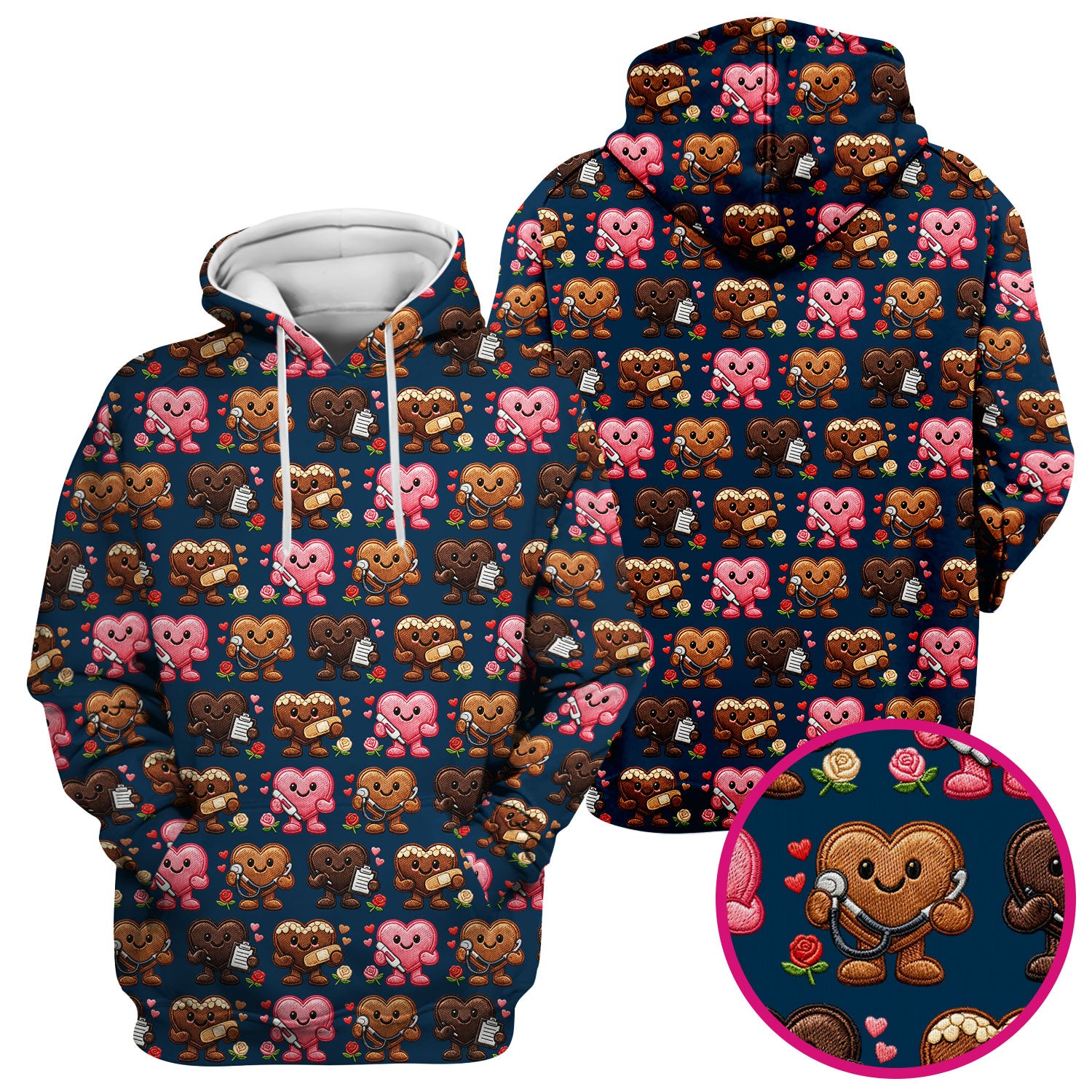 Valentine Heart Nurse Scrub Top, Cute Medical Love Pattern Shirt, Breathable Fabrics Nursing Uniform