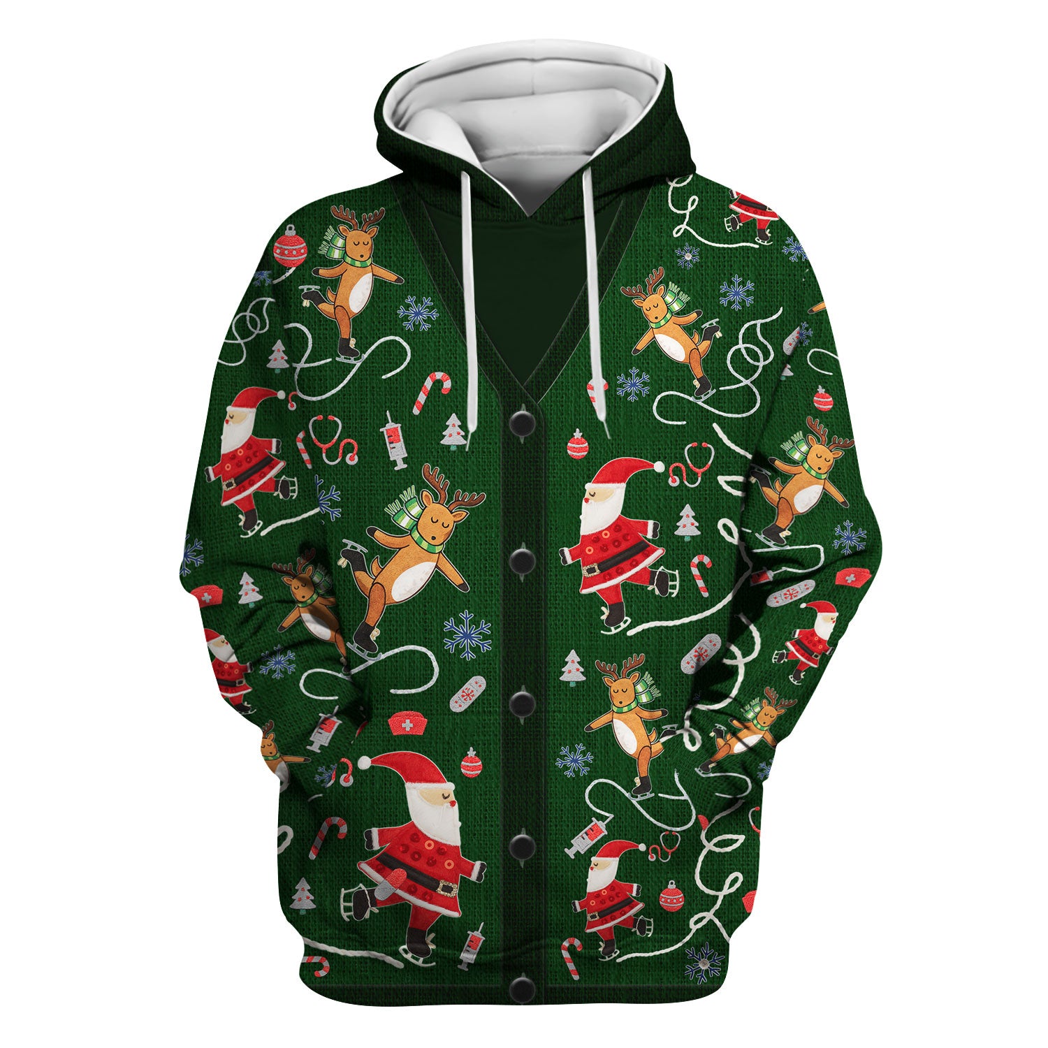 Christmas Reindeer Santa Nurse Scrub Top, Cute Holiday Medical Uniform Shirt for Women