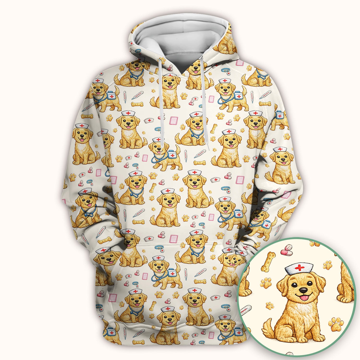 Cute Puppy Nurse Medical Print Scrub Top, Comfortable Scrubs for Nurses