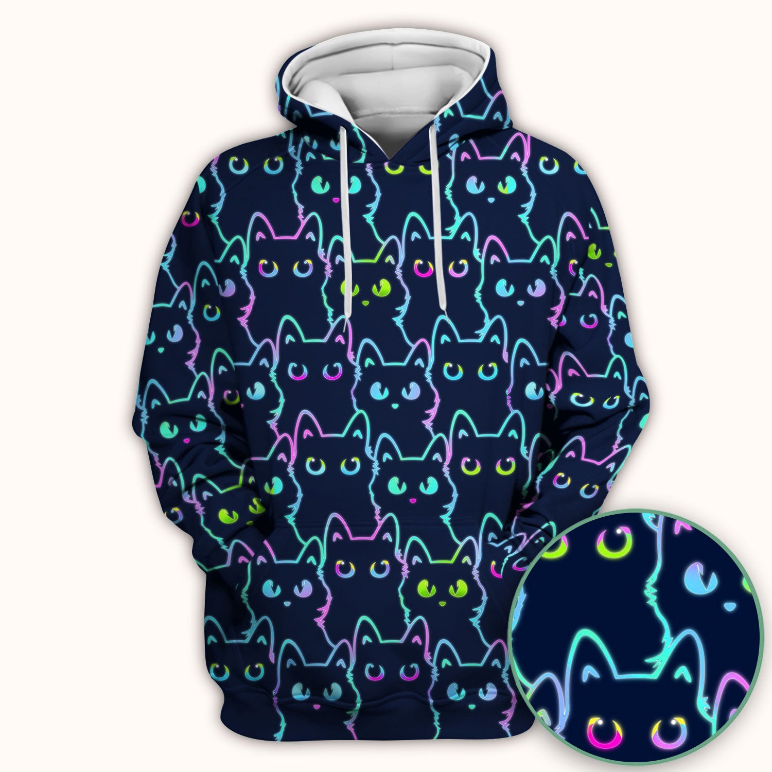 Neon Cat Pattern Scrub Top, Black Cat Scrub Shirt, Breathable Fabrics Nursing Uniform