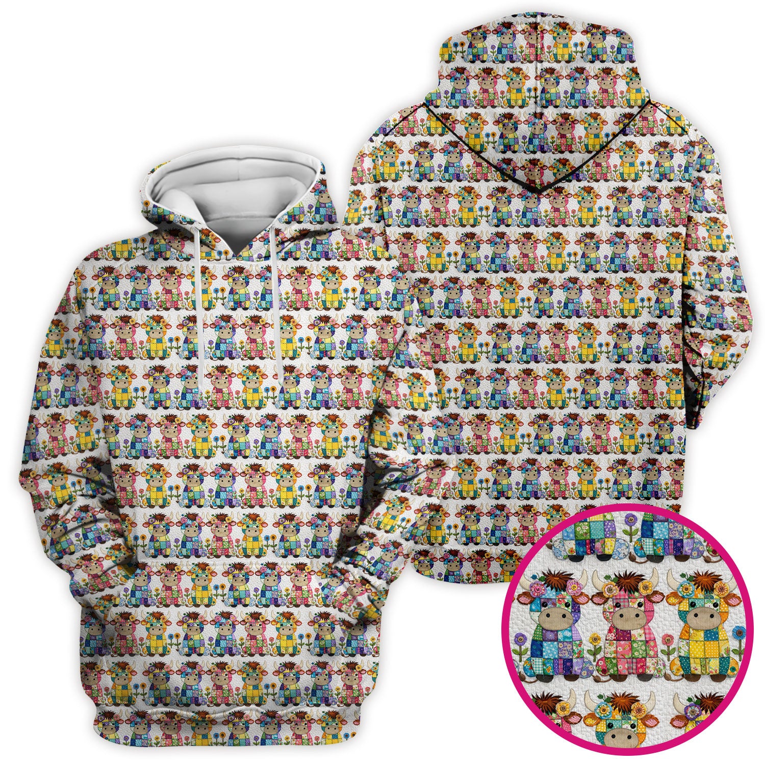 Cute Patchwork Cow With Flowers Pattern Scrubs Top, Comfortable Scrubs for Nurses
