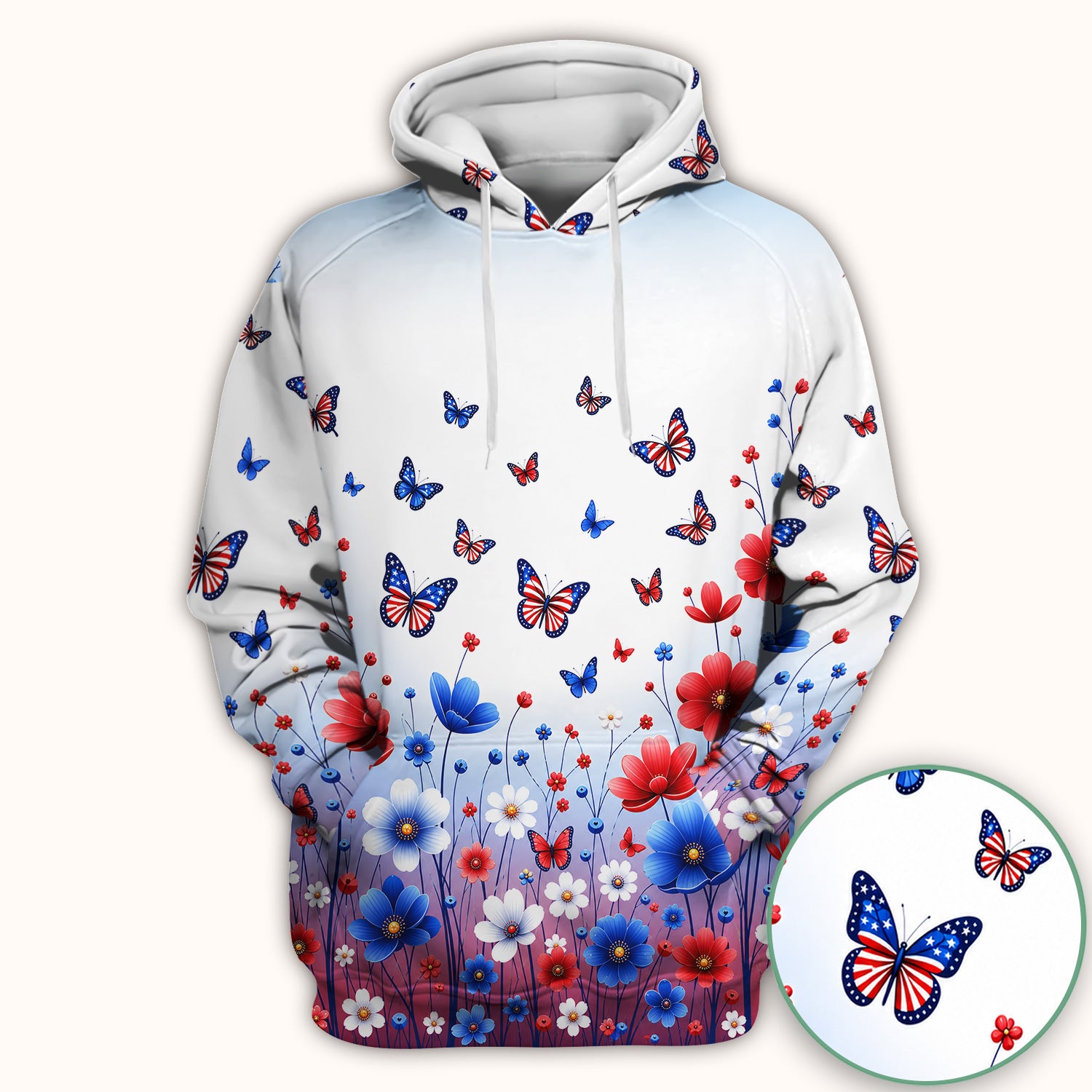 Patriotic Butterfly Wildflower Garden Pattern Scrub Top, Comfortable Scrubs for Nurses
