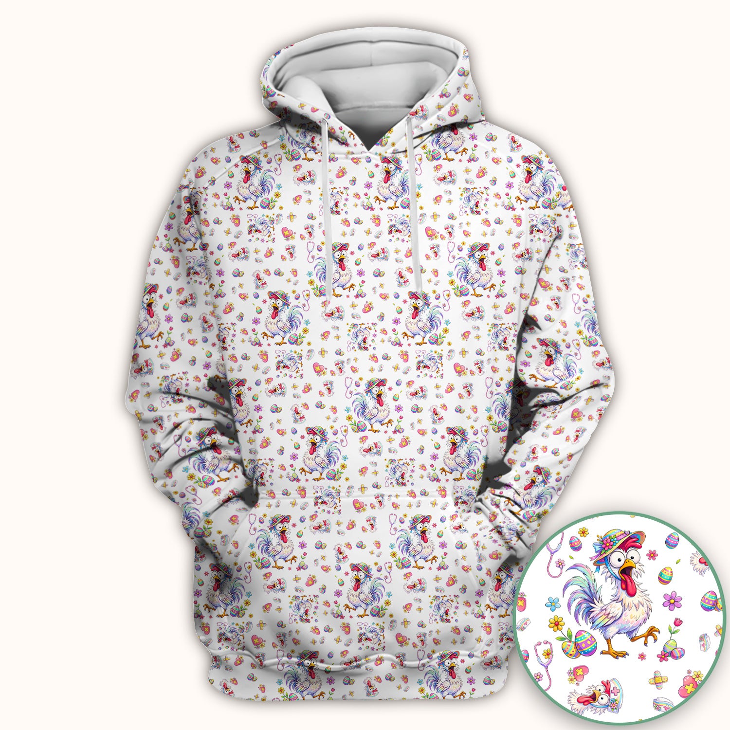 Funny Easter Nurse Chicken Pattern Scrub Top, Comfortable Scrubs for Nurses