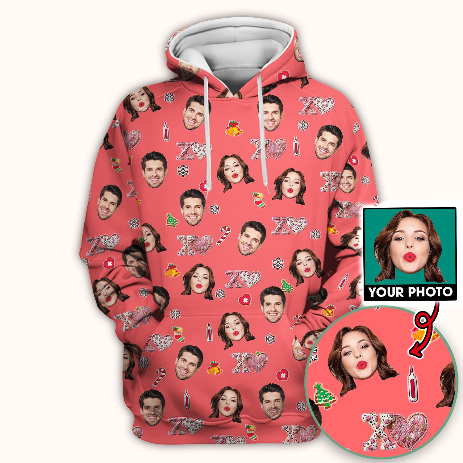 Custom Face Pattern XOXO Scrub Shirt, Personalized Photo Scrub Top, Breathable Fabrics Nursing Uniform