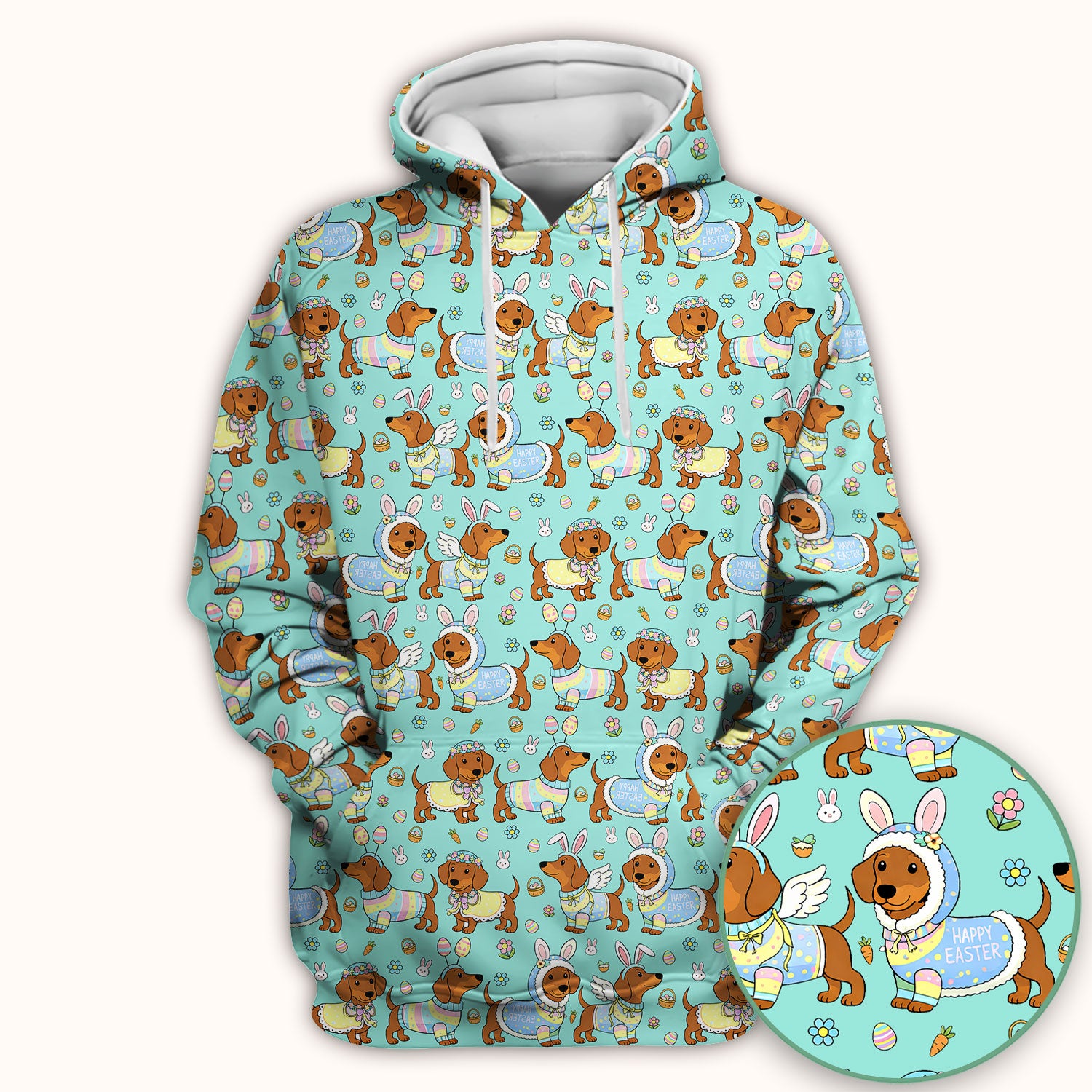 Easter Dachshund Bunny Print Scrub Top, Breathable Fabrics Nursing Uniform