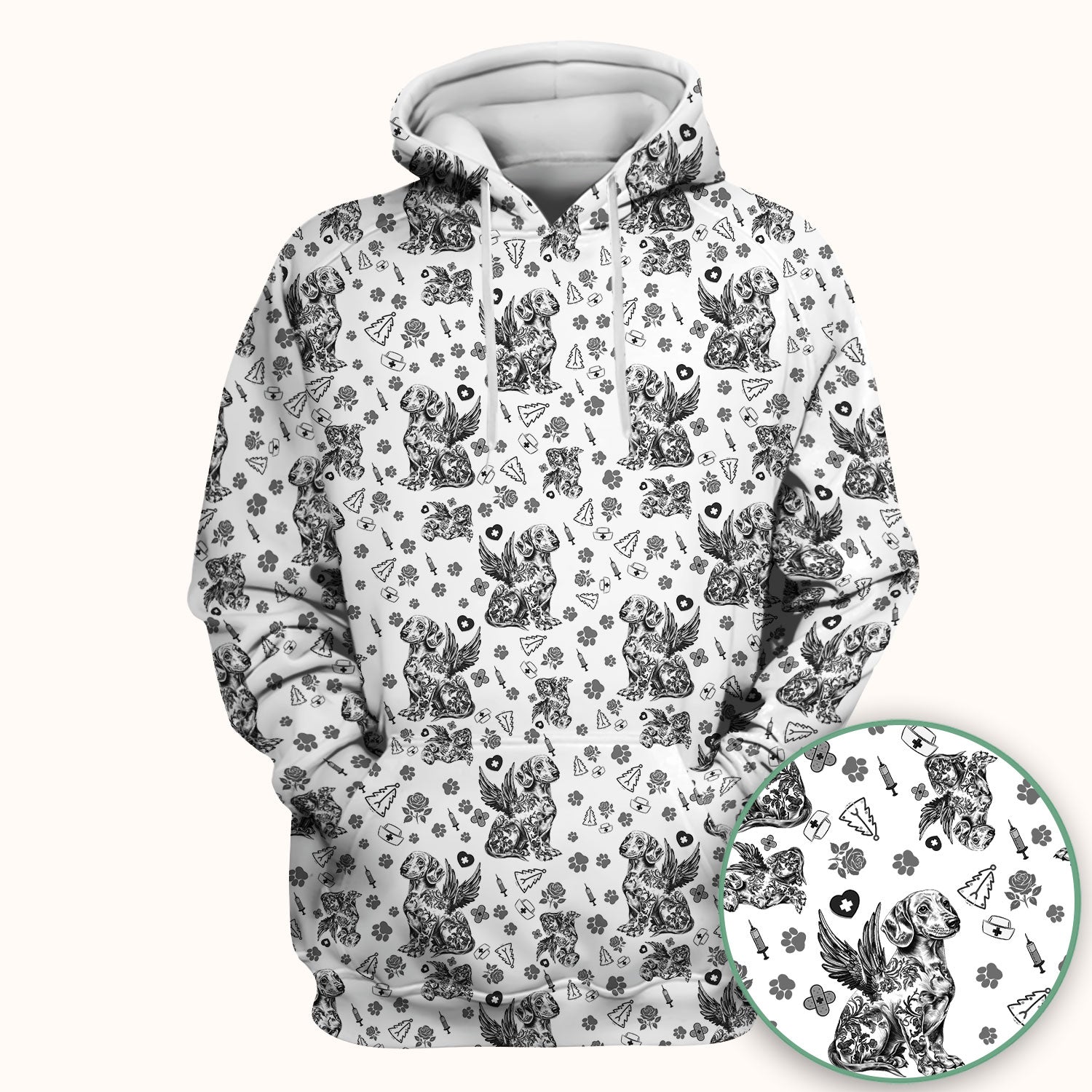 Toile de Jouy Dachshund Angel Scrub Top - Blue Vintage Dog Nurse Shirt - Memorial Christmas Gift