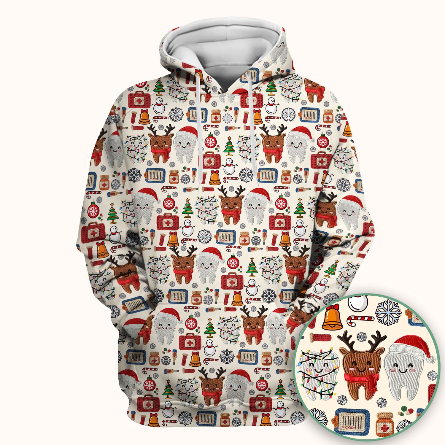 Christmas Dental Scrub Top - Cute Santa & Reindeer Tooth Shirt - Funny Holiday Medical Uniform for Dentists, Hygienists & Nurses