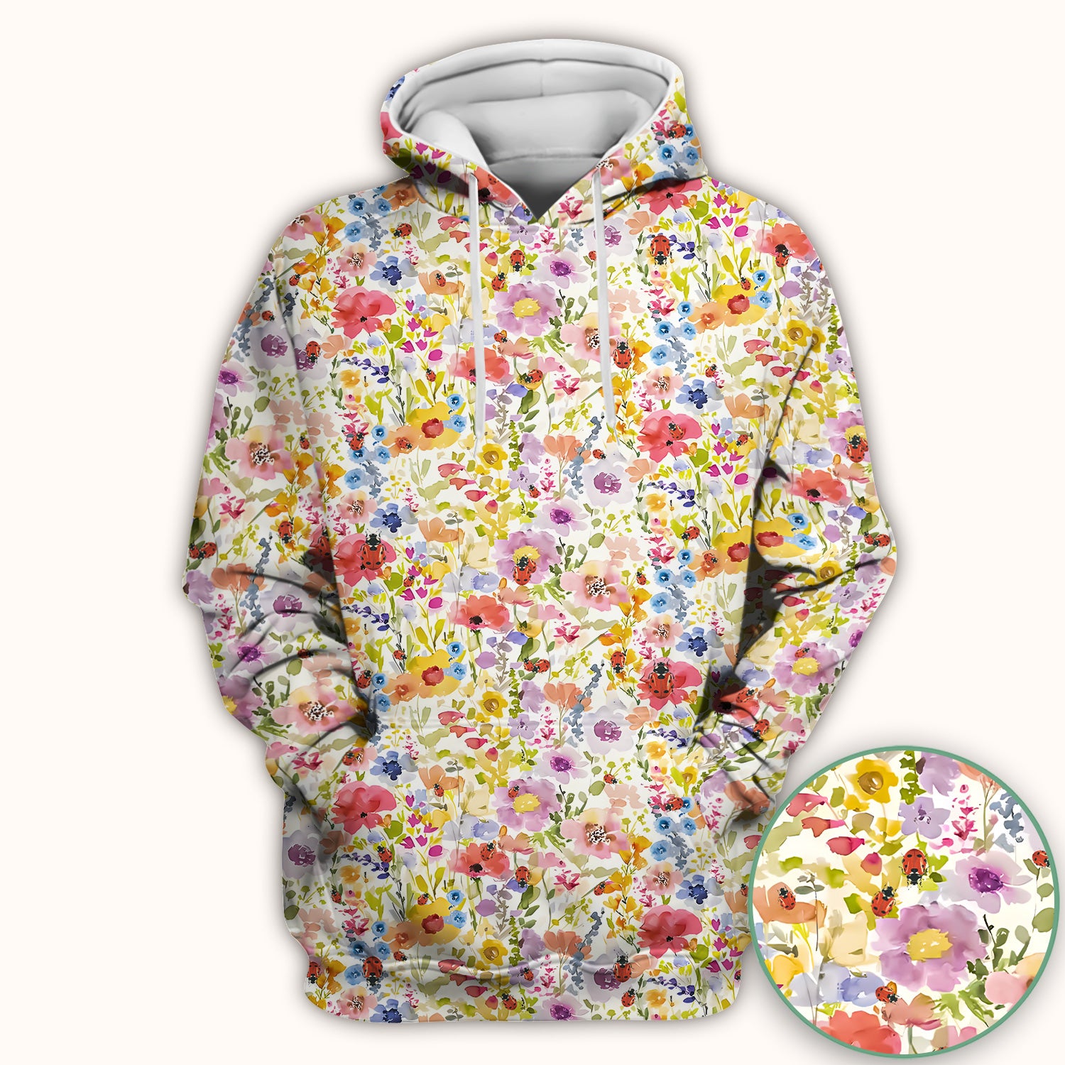 Cute Wildflower Ladybug Garden Pattern Scrub Top, Comfortable Scrubs for Nurses