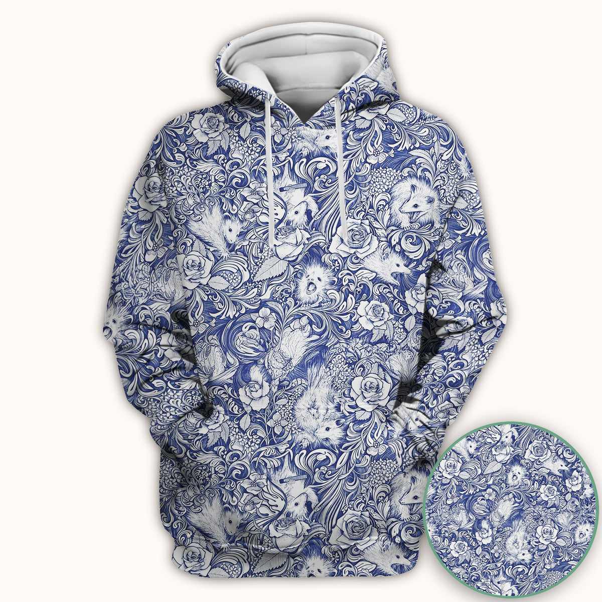 Blue Floral Opossum and Roses Scrub Top, Comfortable Scrubs for Nurses