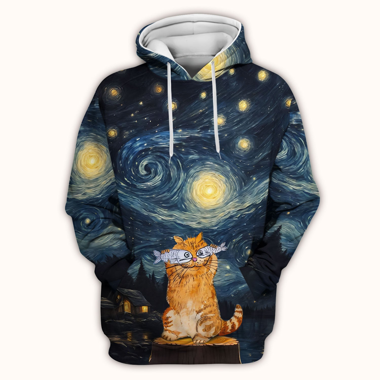 Cat Under Starry Night Sky Art Print Scrub Top, Comfortable Scrubs for Nurses
