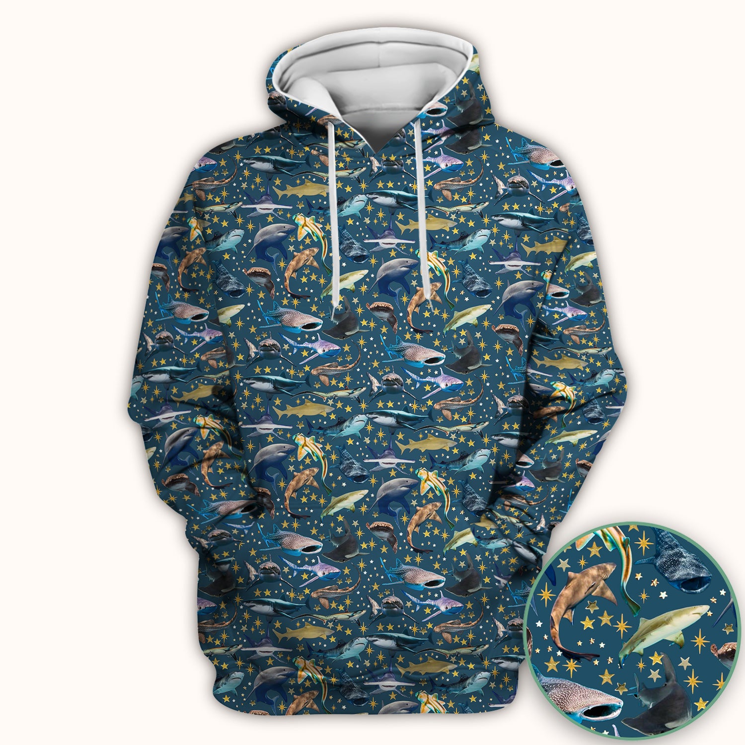 Colorful Shark Ocean Pattern Scrub Top, Breathable Fabrics Nursing Uniform
