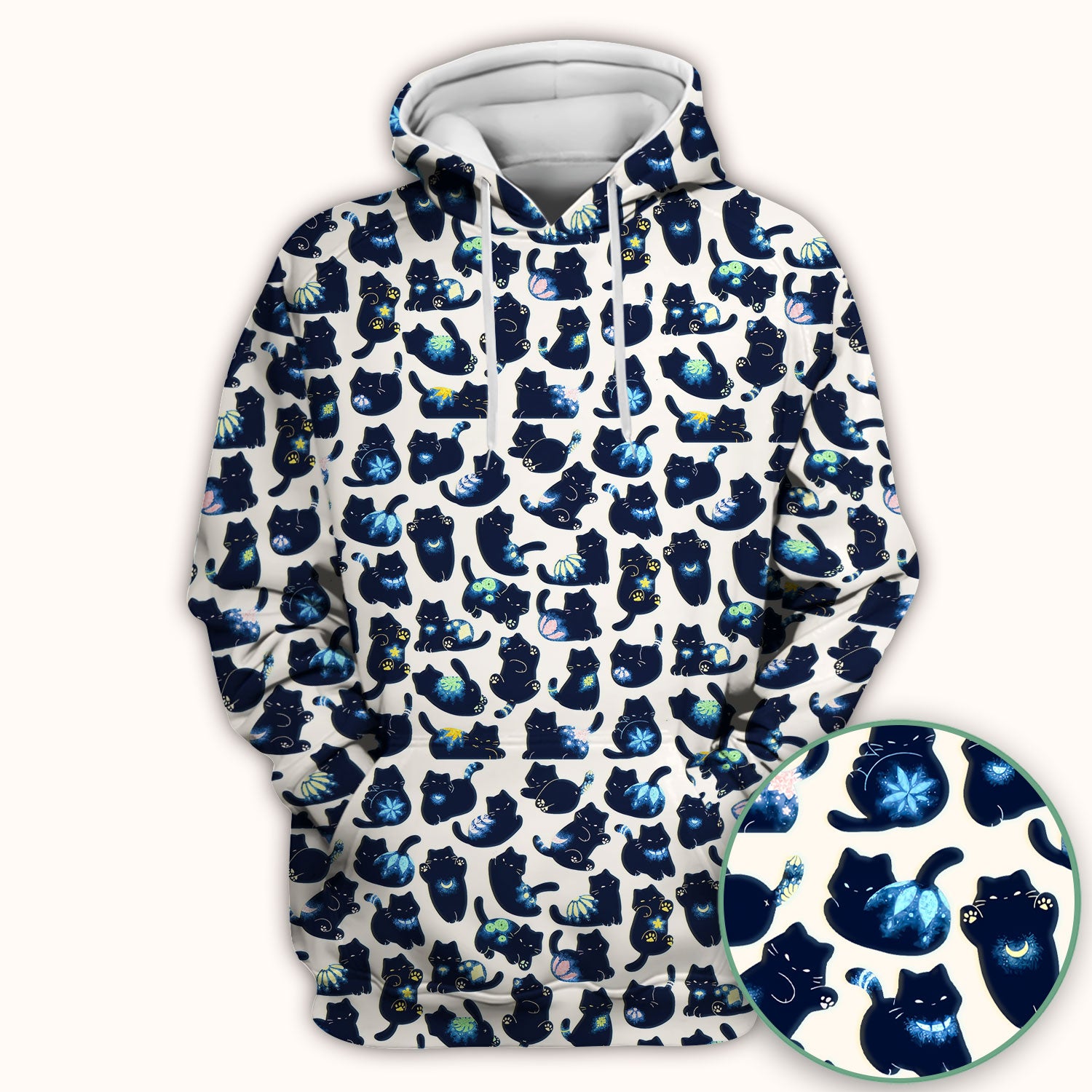 Midnight Cat Scrub Top, Black Cat Pattern Nurse Shirt, Breathable Fabrics Nursing Uniform