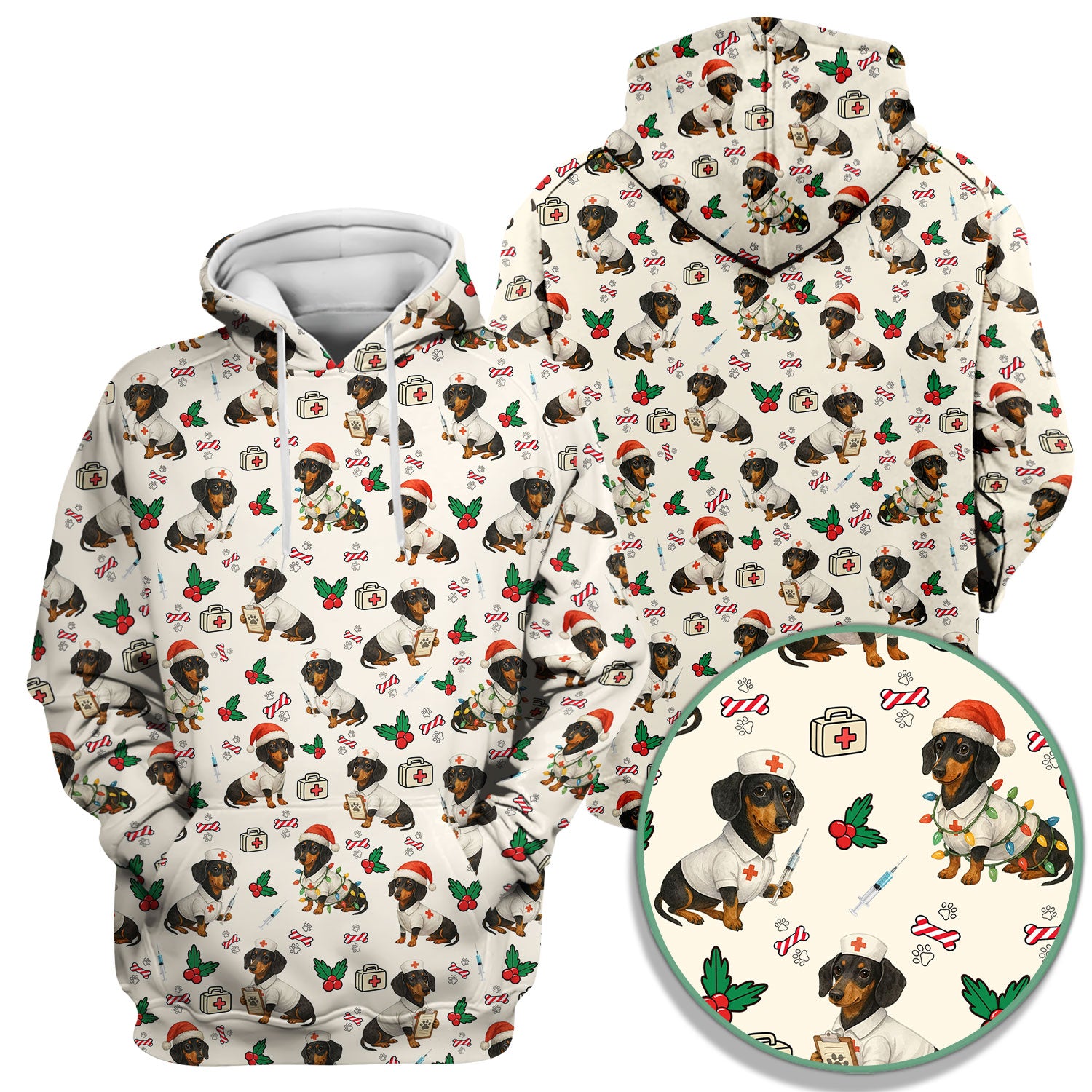 Christmas Dachshund Nurse Scrub Top - Funny Dachshund Dog Scrub Shirt Multi Color - Cute Holiday Nursing Work Shirt for Women