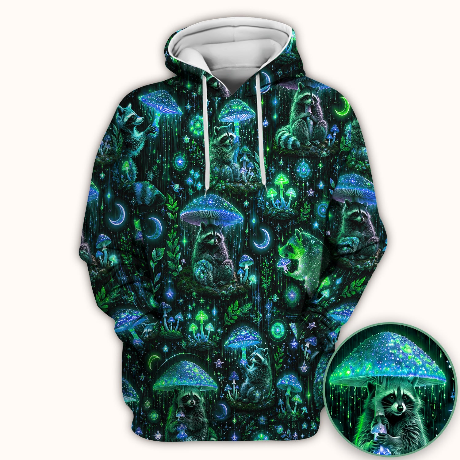 Glowing Raccoon Forest Pattern Scrub Top, Comfortable Scrubs for Nurses