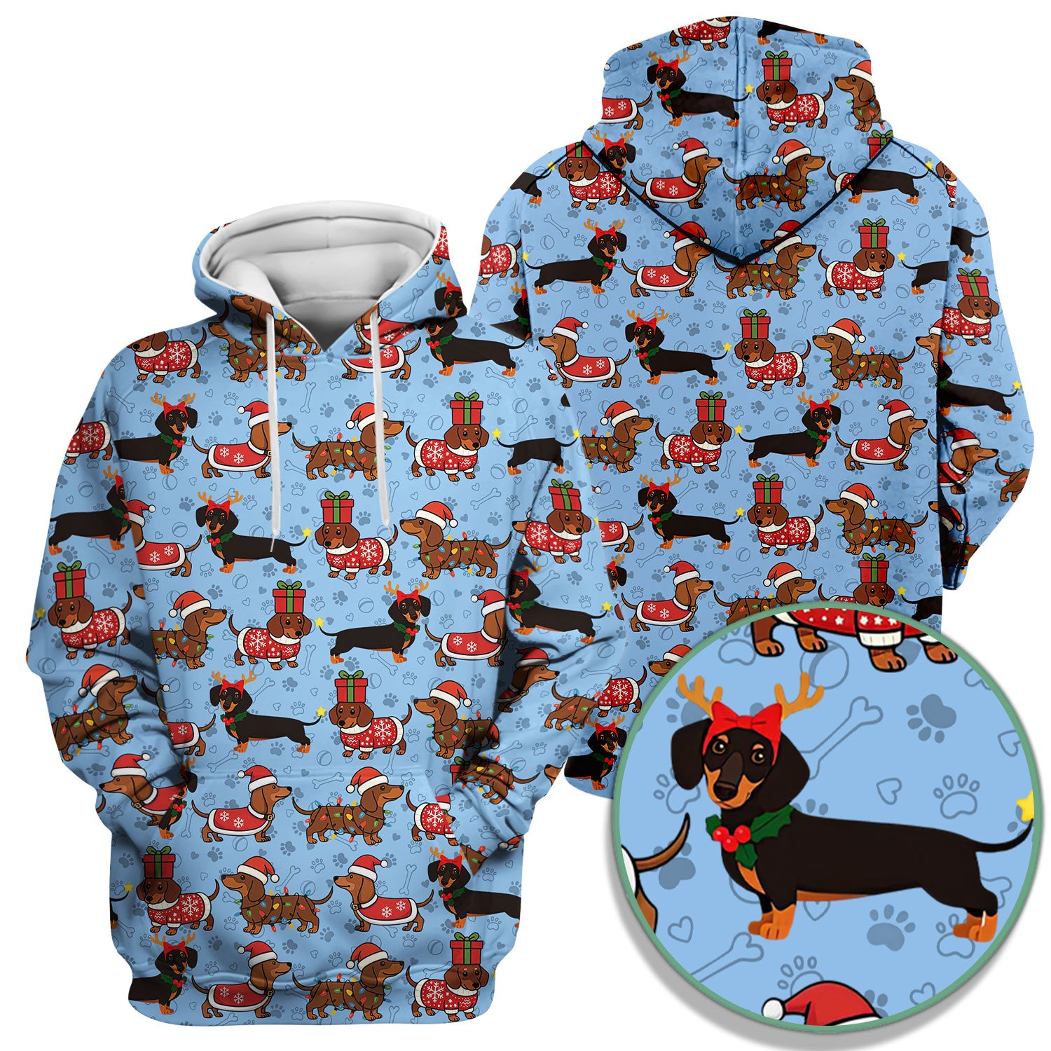 Christmas Dachshund T-Shirt Multi Color - Cute Sausage Dog Wearing Santa Outfit - Funny Holiday Wiener Dog Tee Gift for Dog Lovers