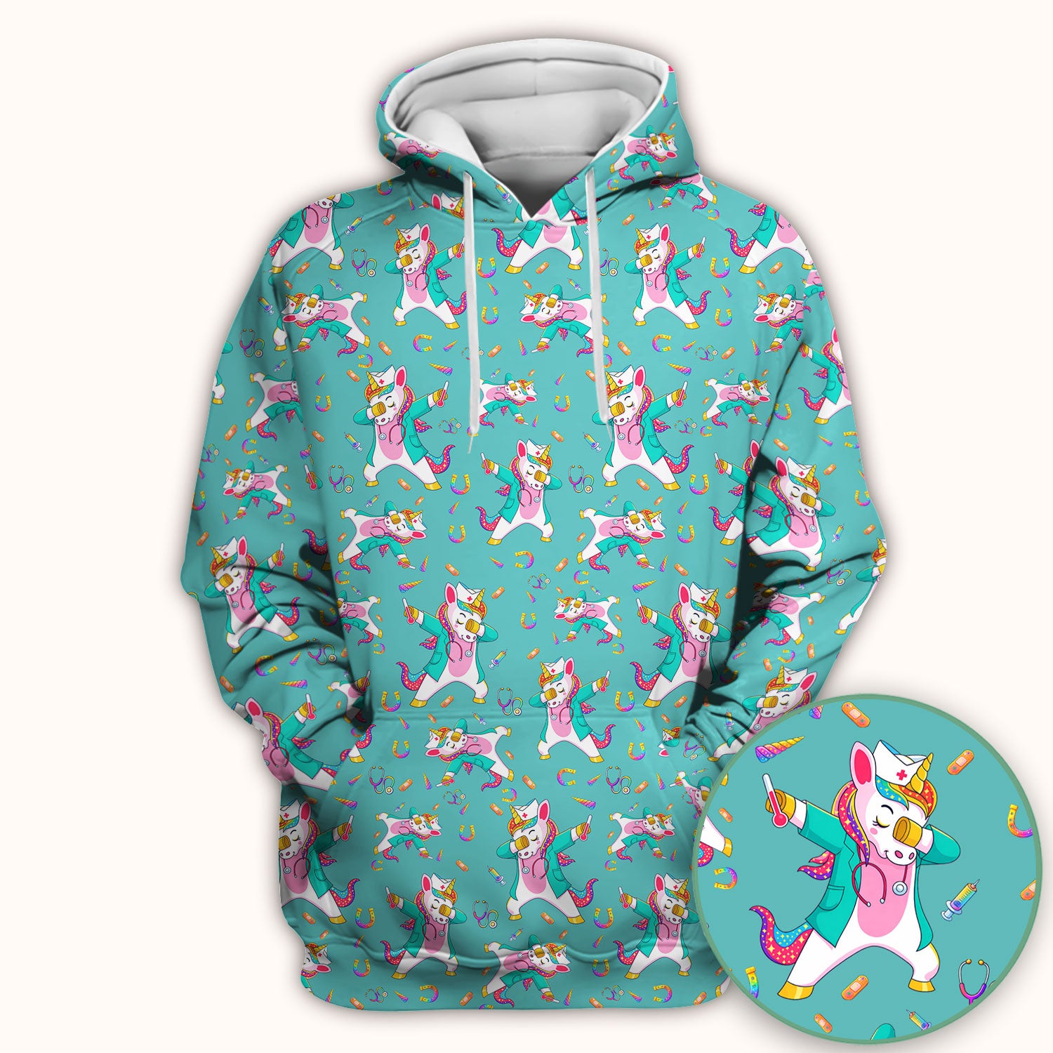 Cute Unicorn Nurse Dance Pattern Scrub Top, Breathable Fabrics Nursing Uniform