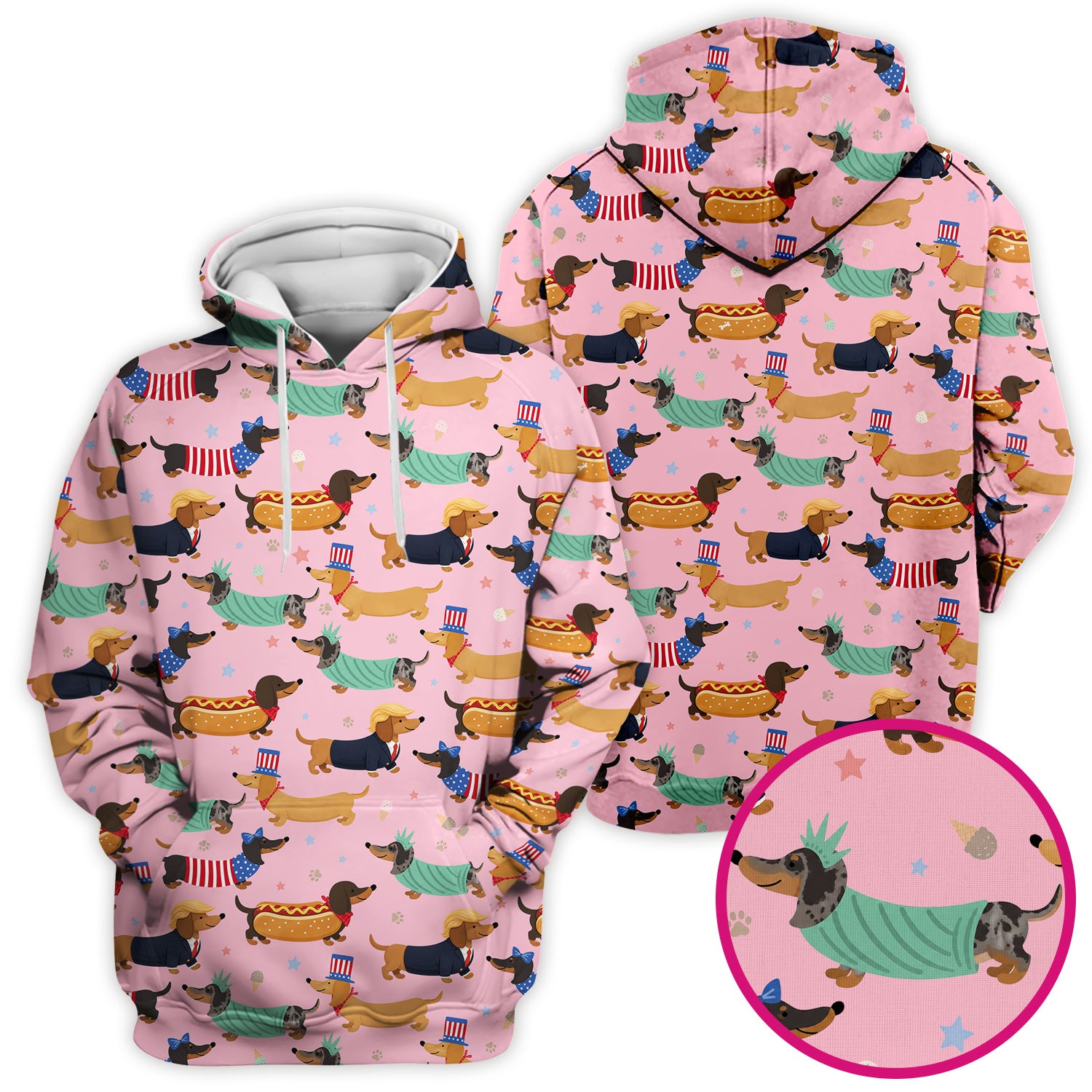Funny Patriotic Dachshund Costume Dogs Pattern Scrub Top, Breathable Fabrics Nursing Uniform