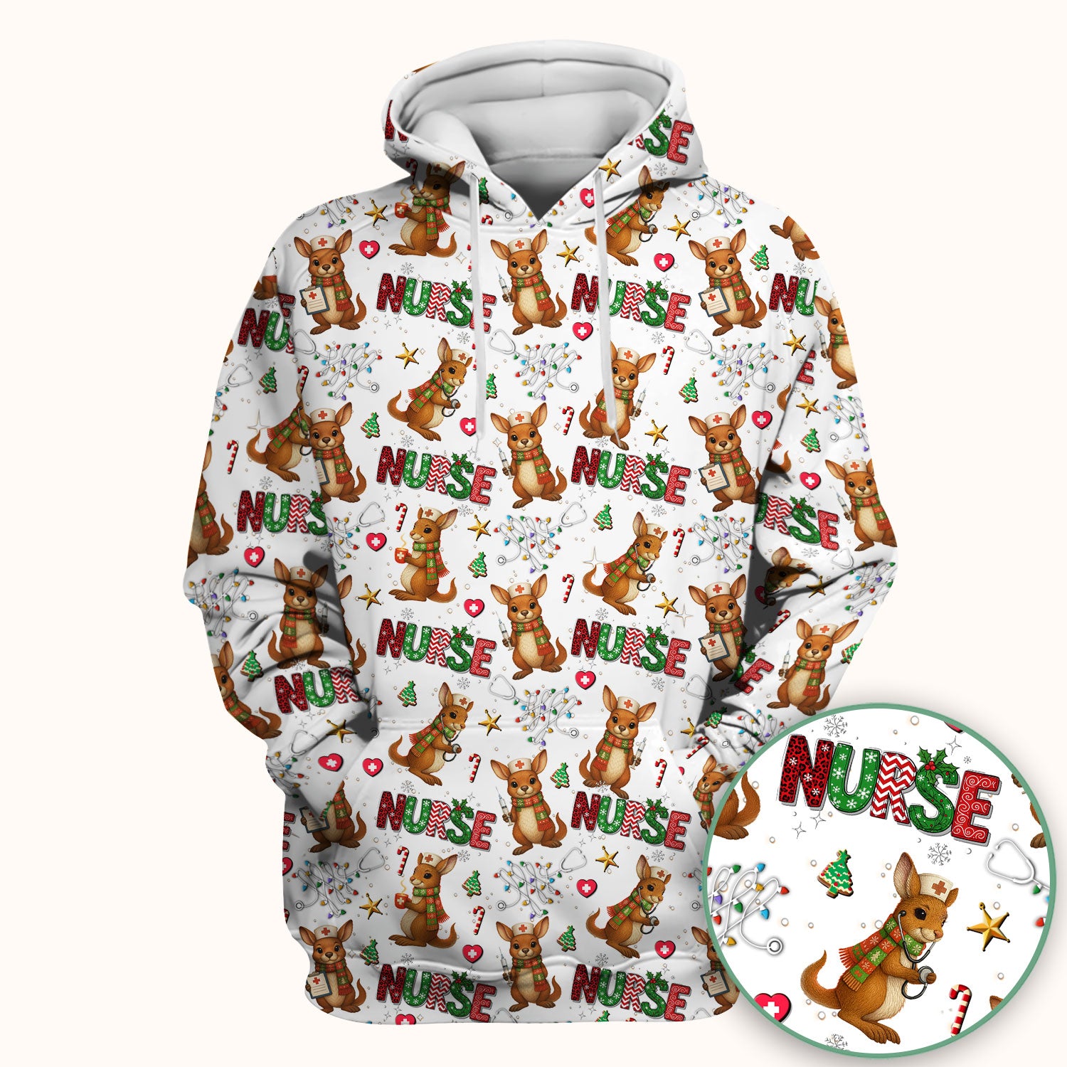 Aussie Kangaroo Christmas Scrub Top - Funny Holiday Nurse Shirt for Women - Cute Animal Medical Uniform