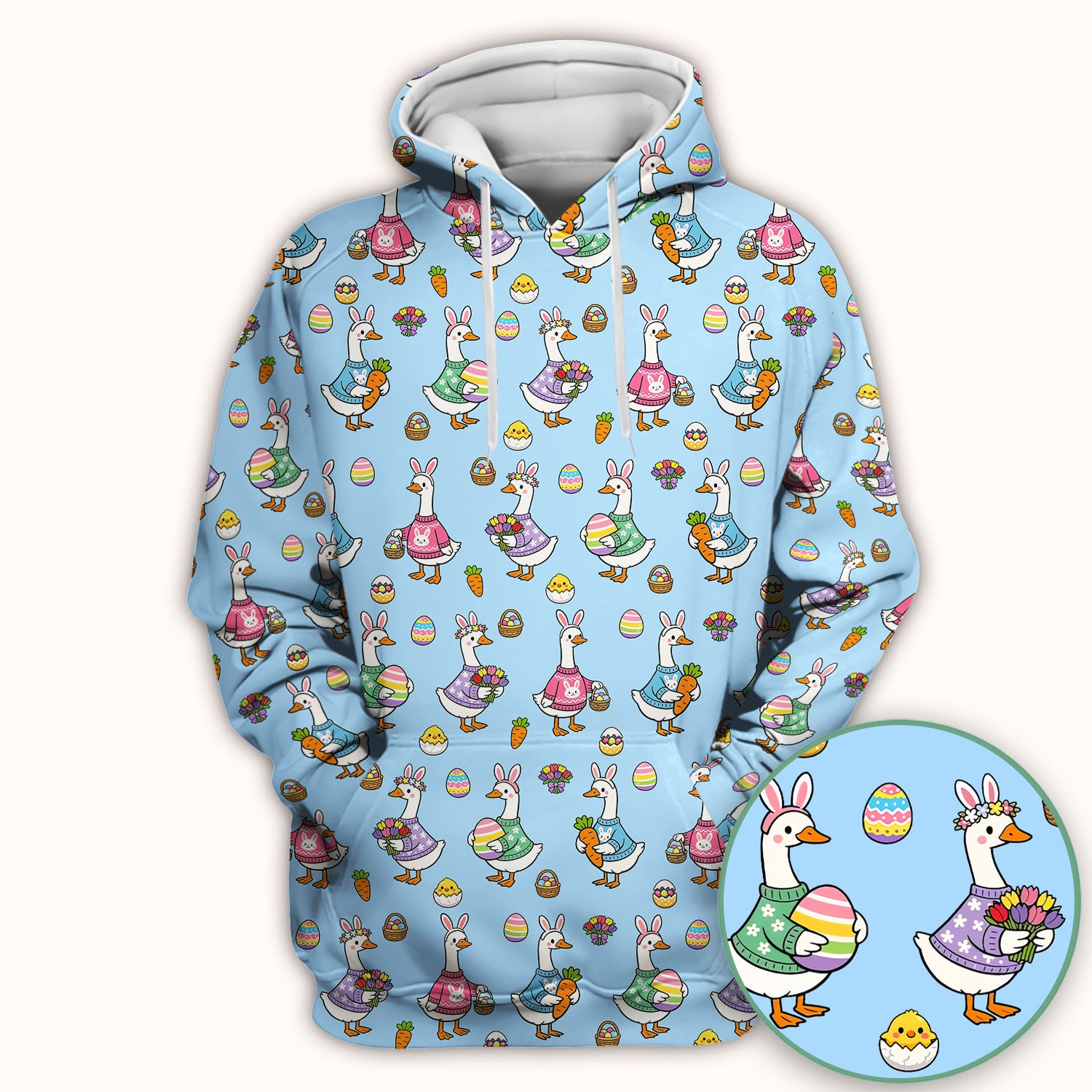 Cute Easter Goose Pattern Scrub Top, Breathable Fabrics Nursing Uniform