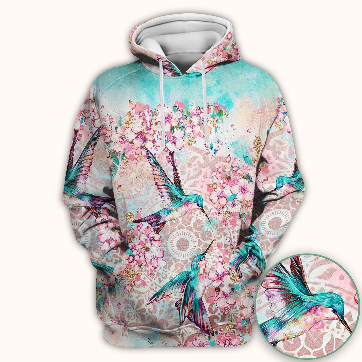 Charming Hummingbird Cherry Blossom Pattern Scrub Top, Comfortable Scrubs for Nurses