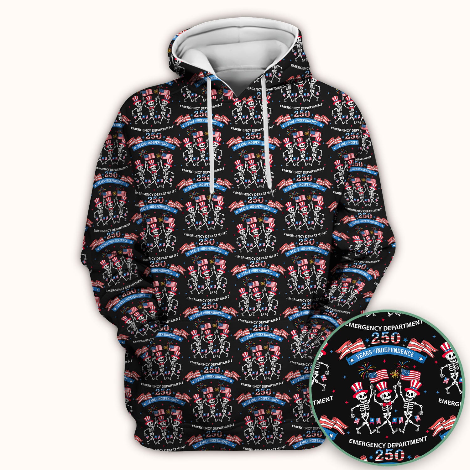 Patriotic Skeleton 250 Years ER Print Scrub Top, Breathable Fabrics Nursing Uniform
