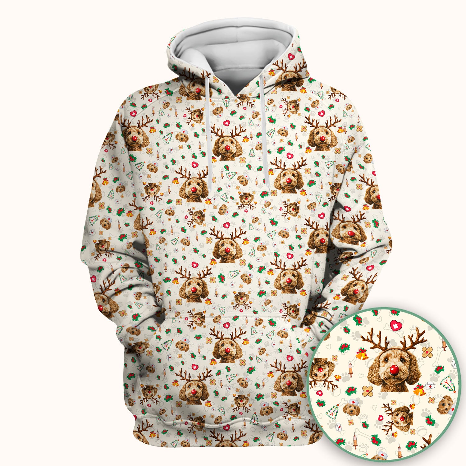 Labradoodle Reindeer Christmas Scrub Top - Funny Dog Nurse Shirt - Cute Holiday Medical Uniform for Women RN LPN CNA Gift