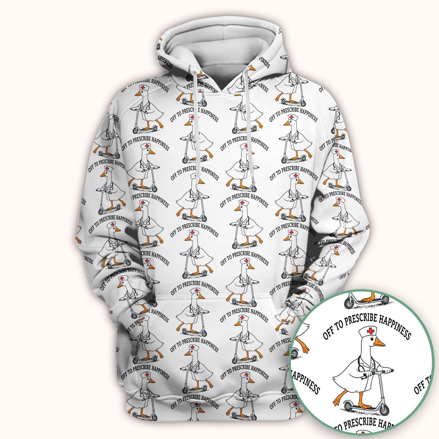 Nurse Goose Scooter Print Scrub Top, Breathable Fabrics Nursing Uniform