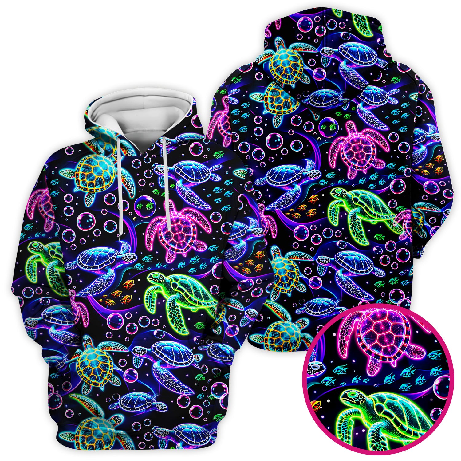 Neon Sea Turtle Swimming Bubble Ocean Scrub Top, Breathable Fabrics Nursing Uniform