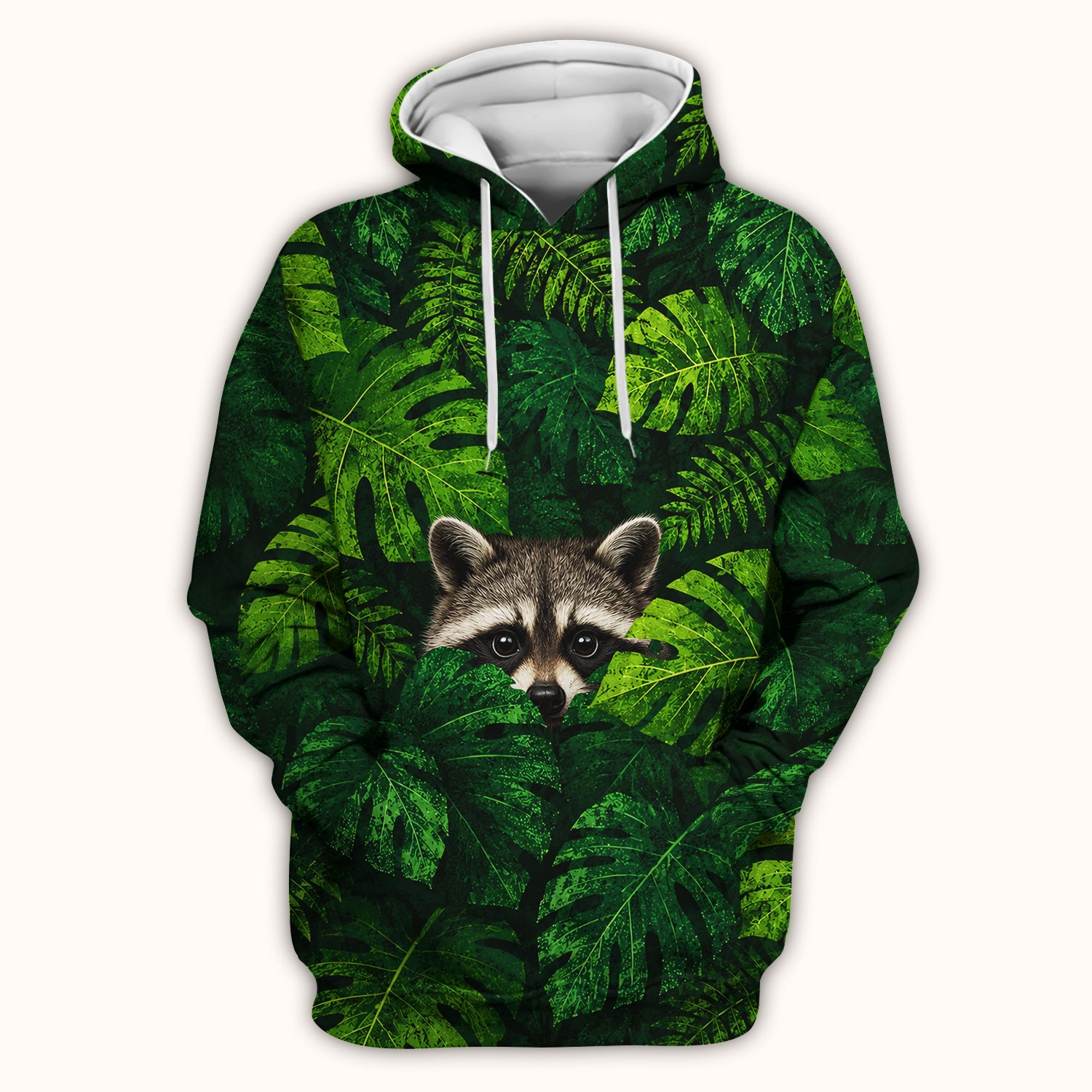 Cute Raccoon Tropical Leaf Pattern Scrub Top, Comfortable Scrubs for Nurses