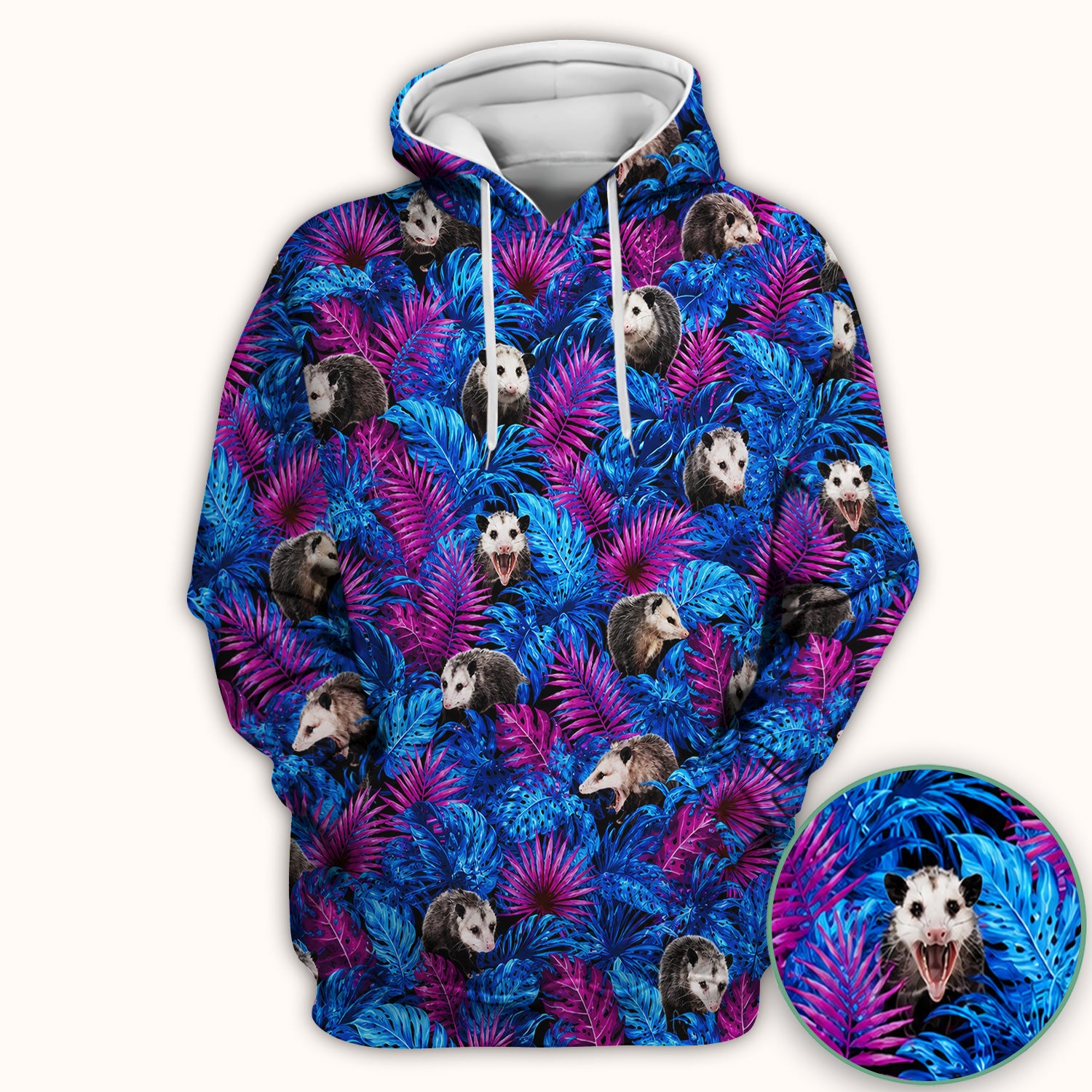 Cute Opossum Tropical Print Scrub Top, Comfortable Scrubs for Nurses