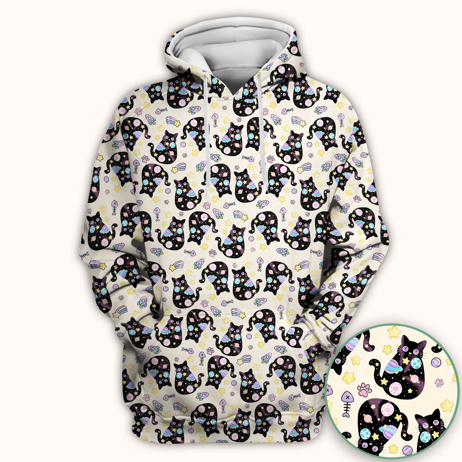 Galaxy Black Cat Space Pattern Scrub Top, Breathable Fabrics Nursing Uniform