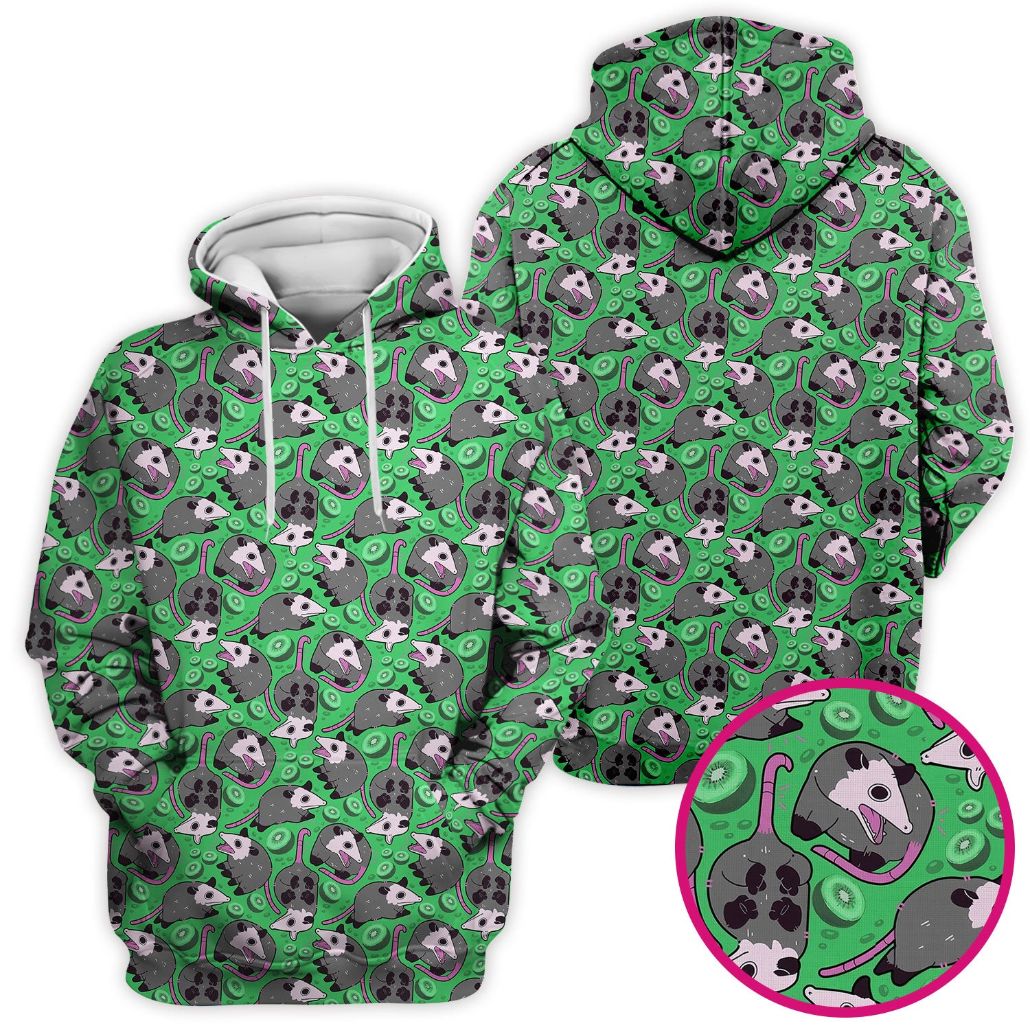 Funny Opossum Kiwi Scrub Top, Quirky Cartoon Animal Nursing Uniform