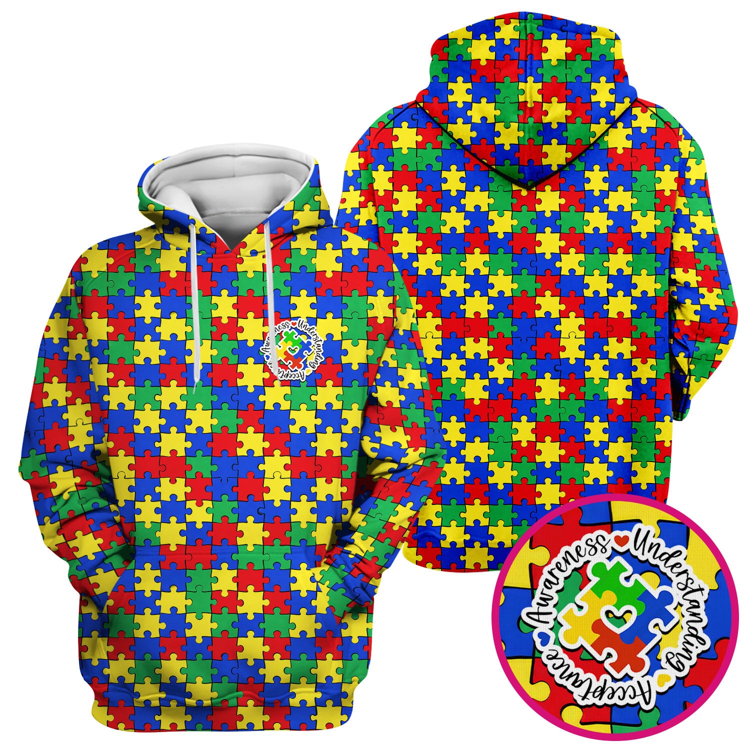 Autism Awareness Puzzle Pattern Scrub Top, Breathable Fabrics Nursing Uniform