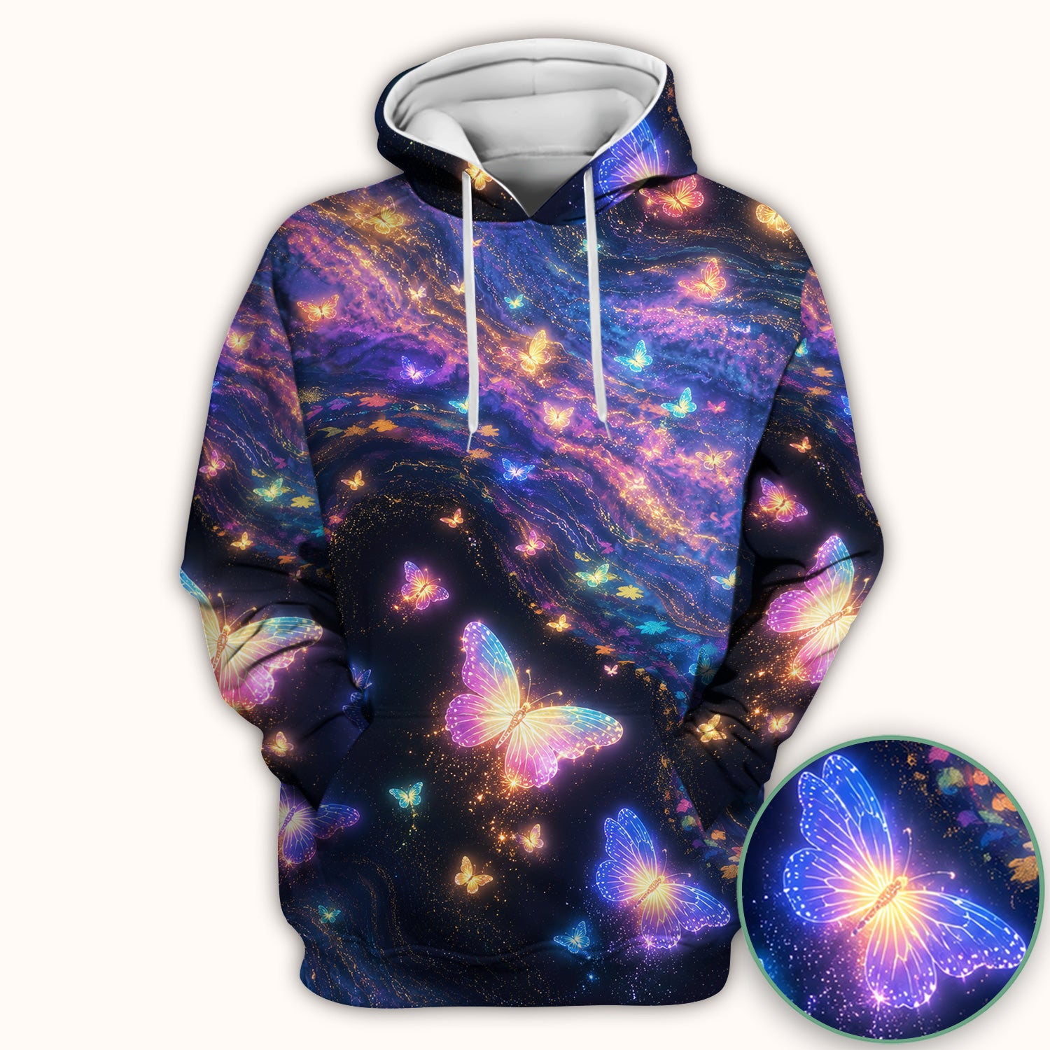Neon Butterfly Galaxy Marble Print Scrub Top, Comfortable Scrubs for Nurses