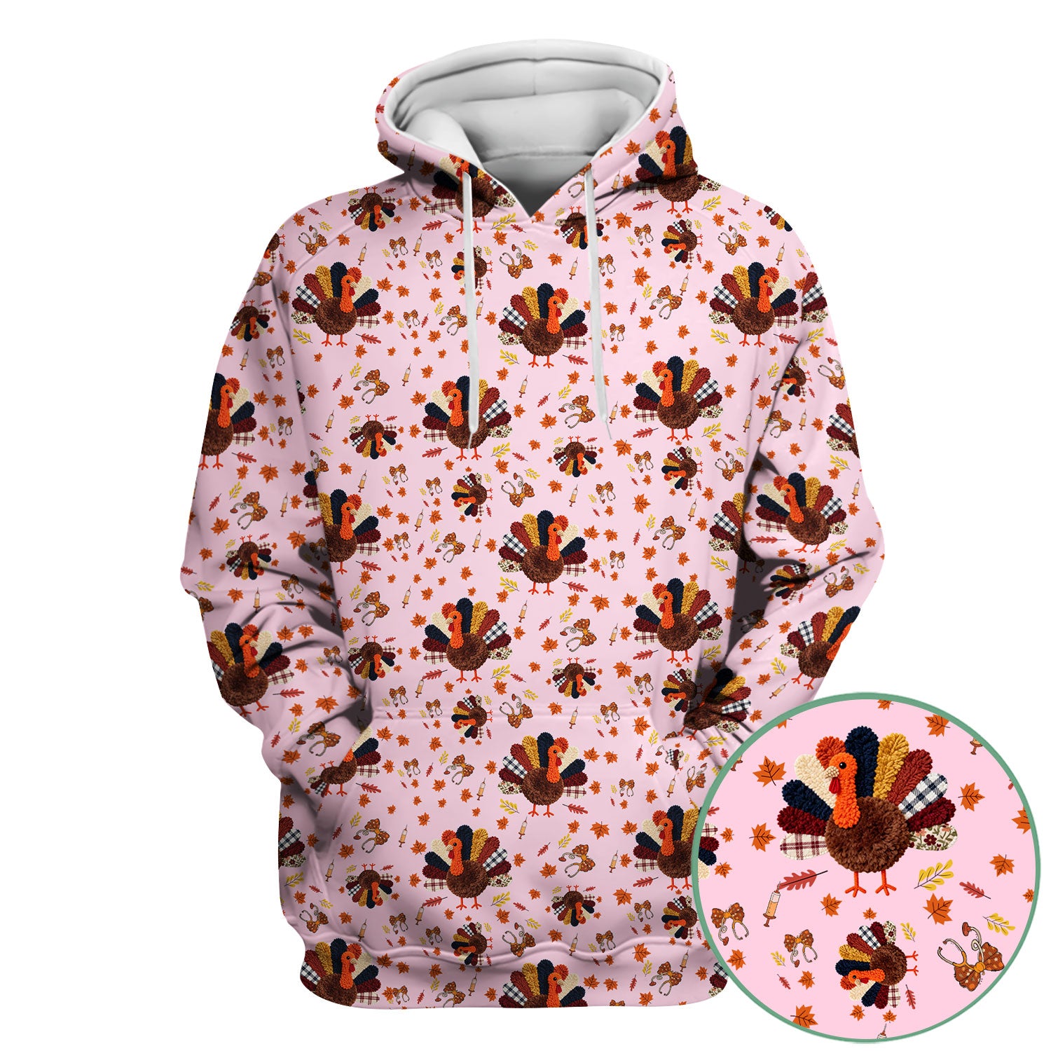 Funny Thanksgiving Nurse Scrub Top - Fall Leaves and Pumpkin Shirt - Autumn Turkey Med Uniform Gift for RN CNA LPN