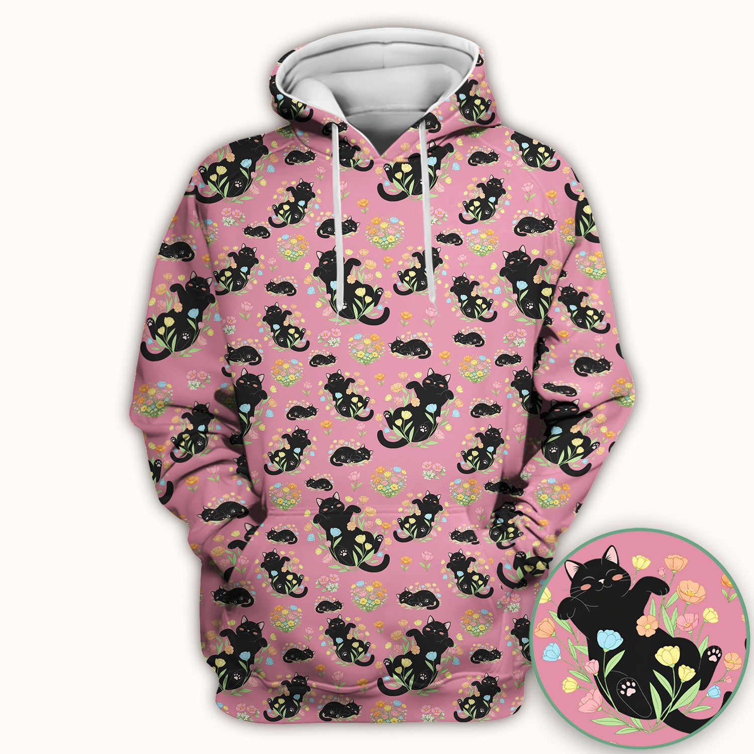 Cats With Cute Poses Floral Pattern Scrubs Top, Comfortable Scrubs for Nurses