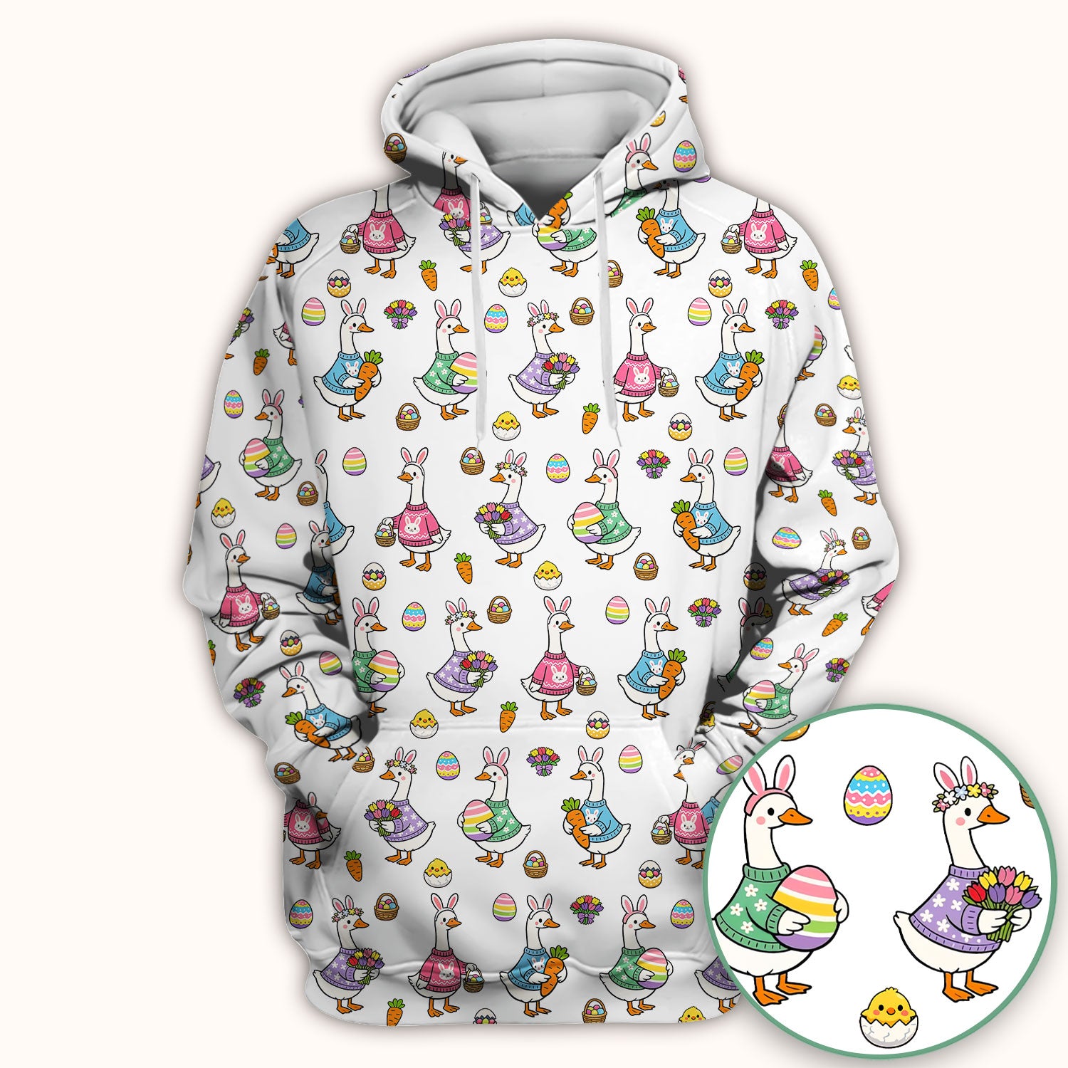 Cute Easter Goose Pattern Scrub Top, Breathable Fabrics Nursing Uniform