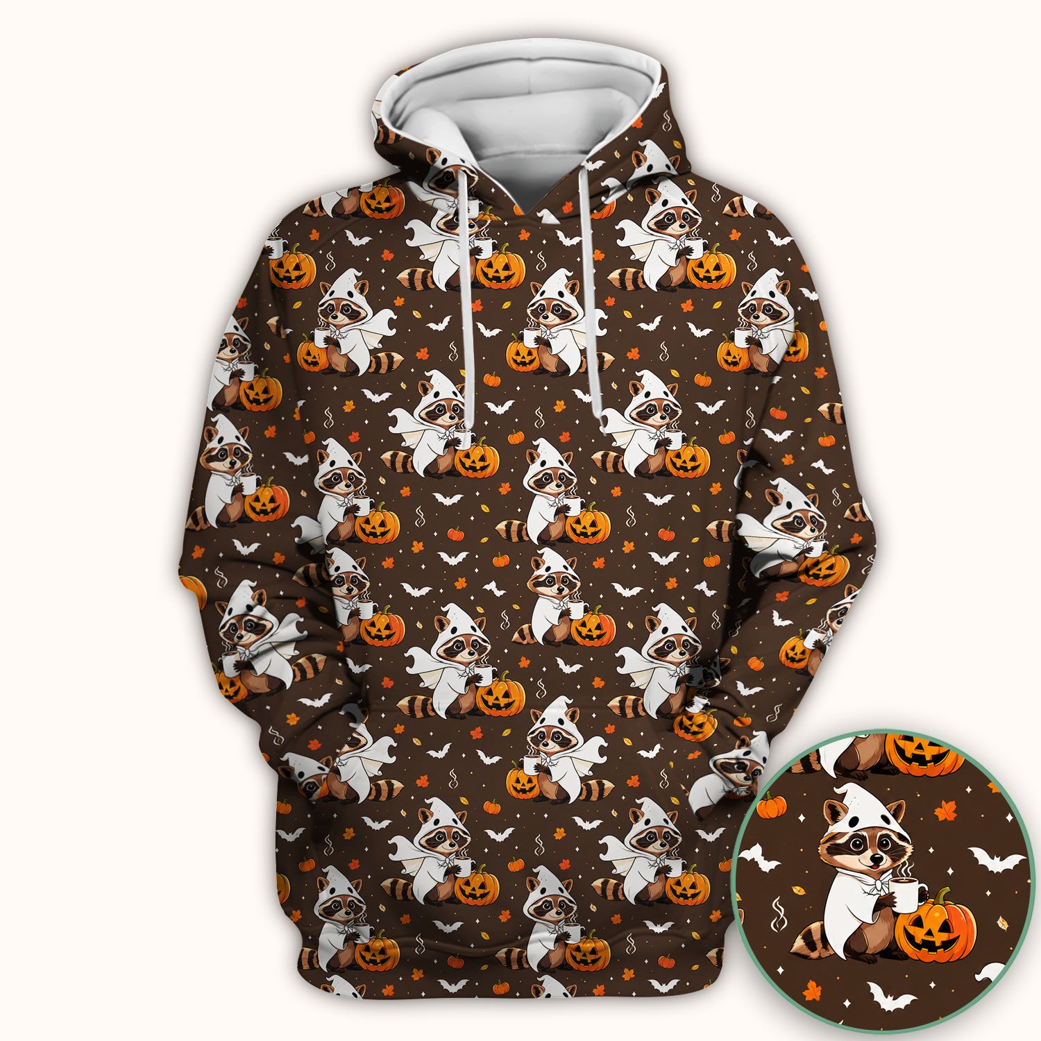 Halloween Ghost Raccoon Pumpkin Scrub Top, Comfortable Scrubs for Nurses