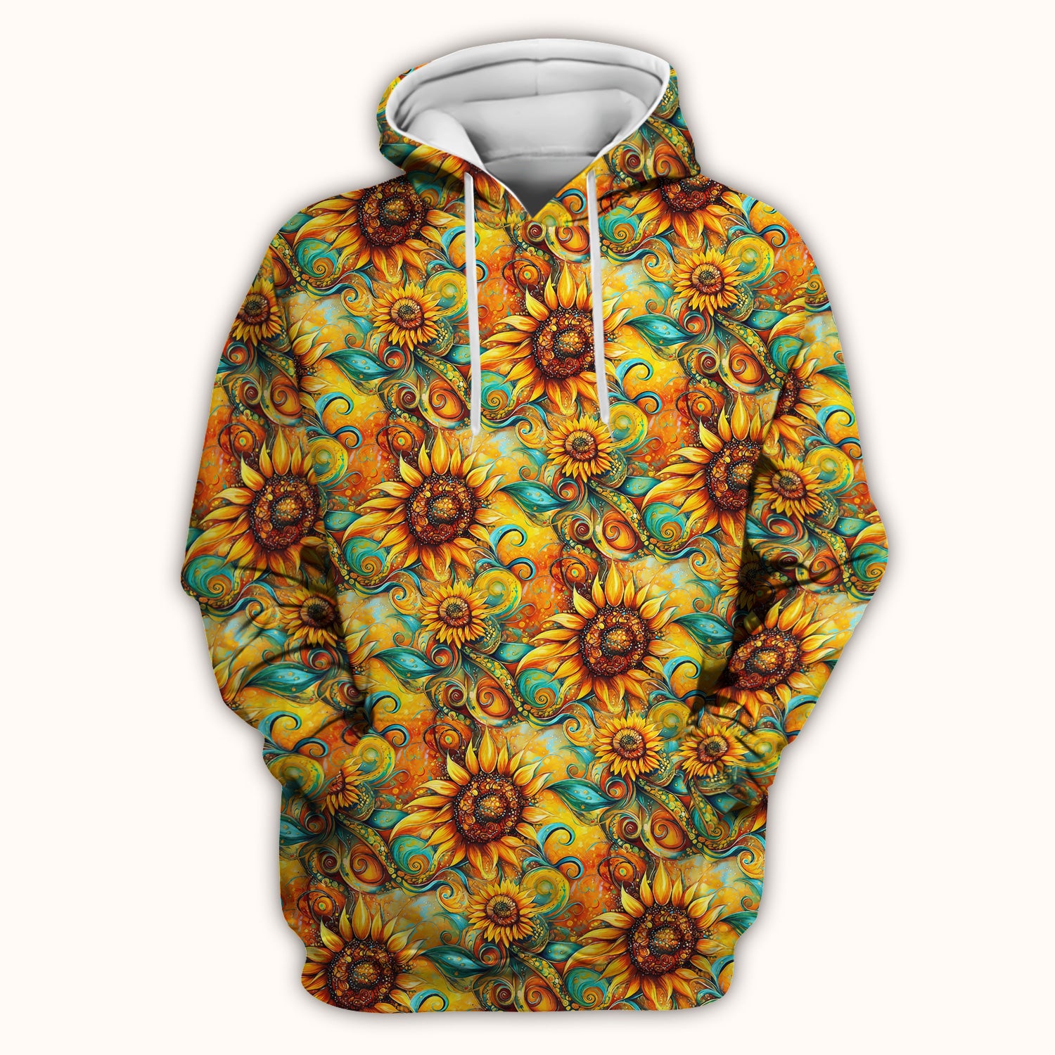 Sunflower Swirl Floral Pattern Scrub Top, Comfortable Scrubs for Nurses