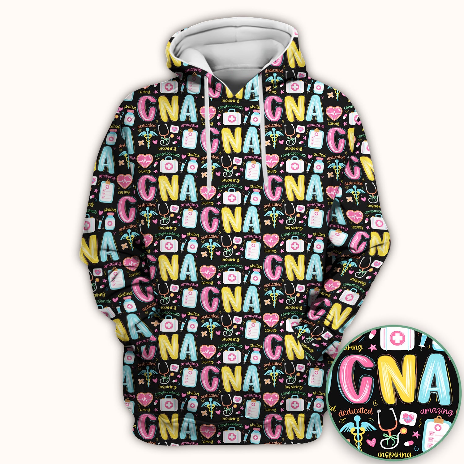 CNA Nurse Appreciation Pattern Scrub Top, Breathable Fabrics Nursing Uniform