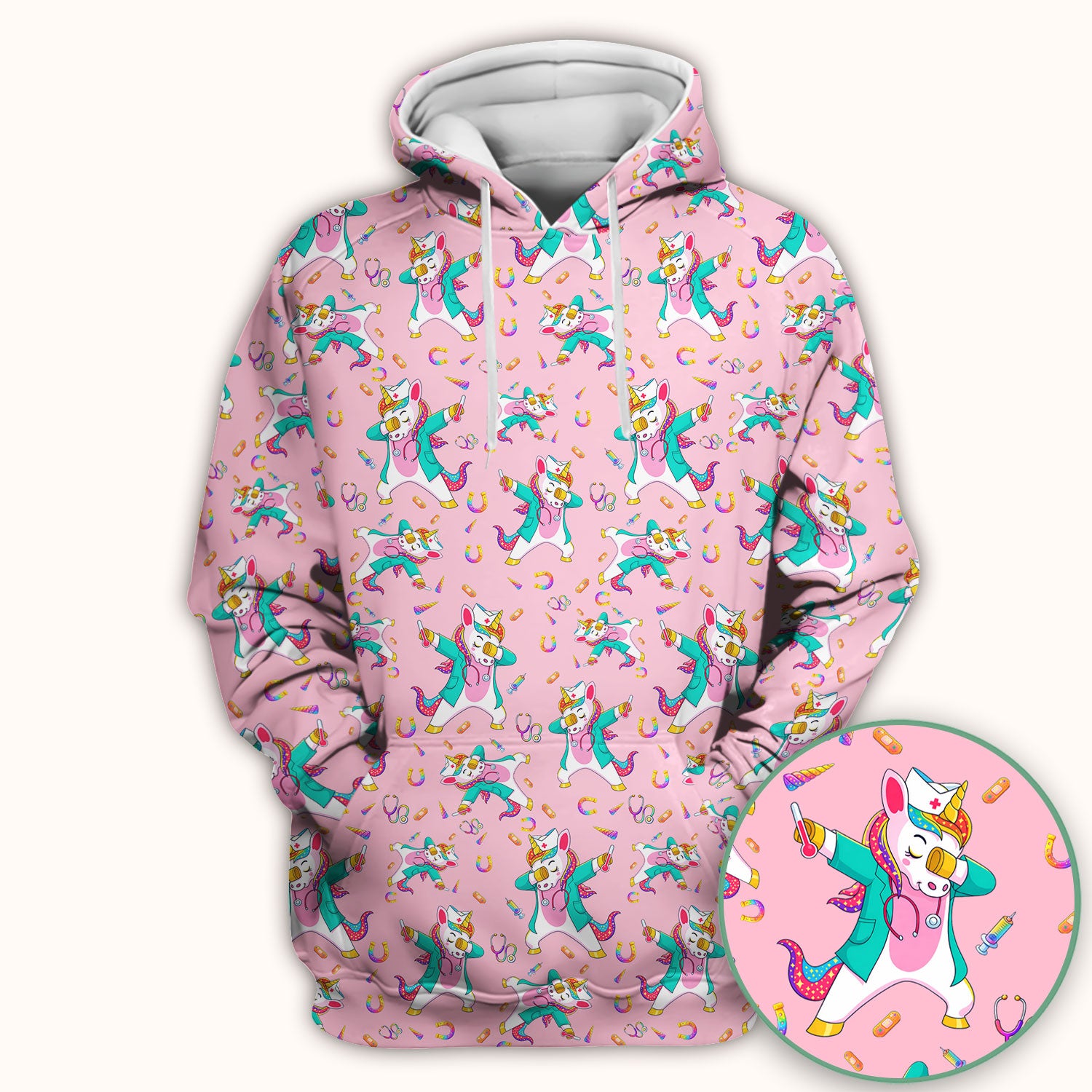 Cute Unicorn Nurse Dance Pattern Scrub Top, Breathable Fabrics Nursing Uniform